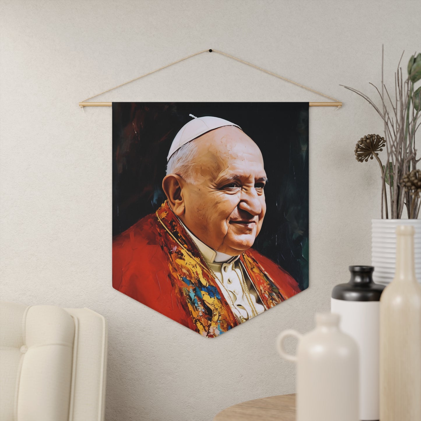 Pope Saint John XXIII Wall Banner / Wall Hanging / Pennant - Prayer room art - Catholic Home - Saint Art for your home - 18" x 21"