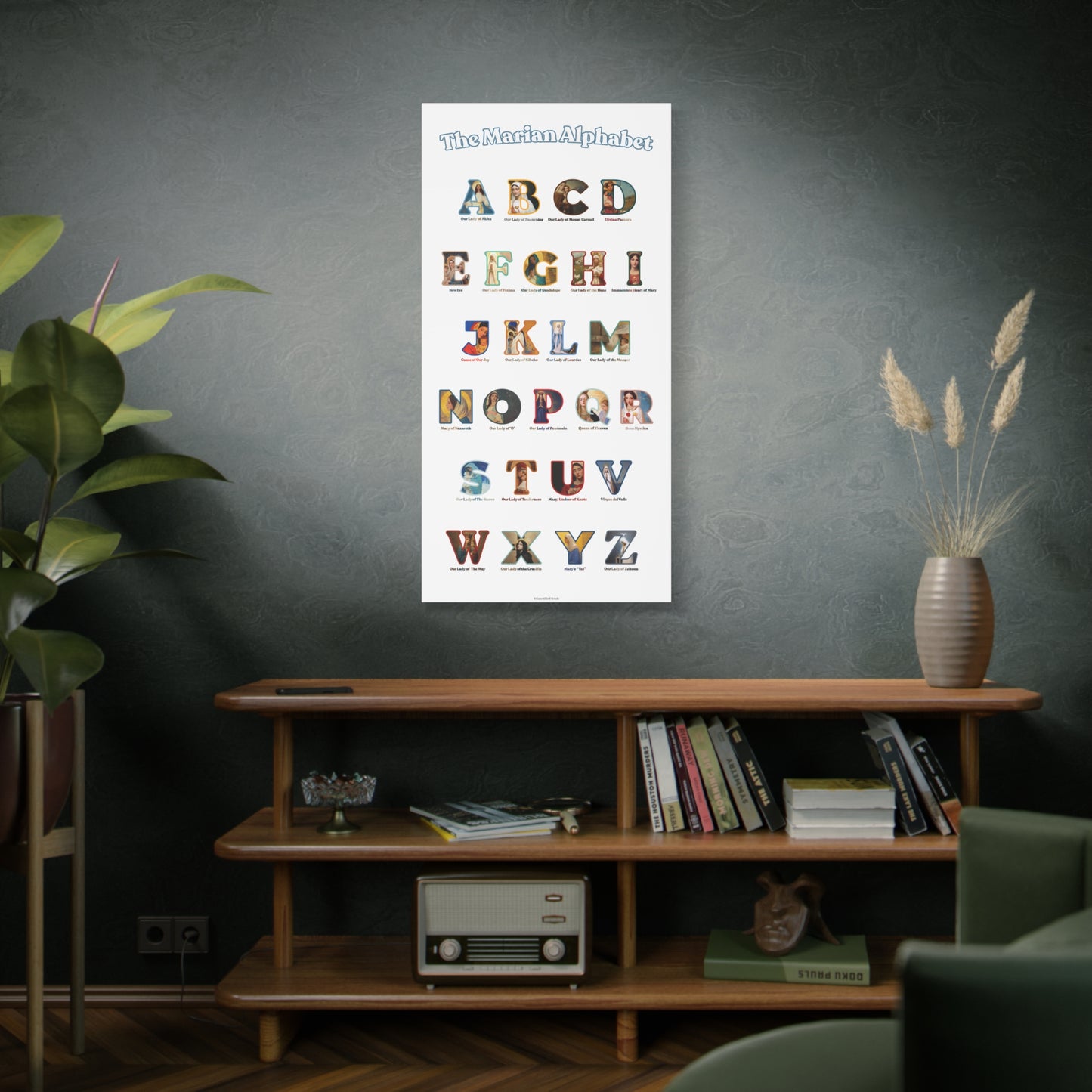Catholic Marian Alphabet ABC Canvas - Full Alphabet Large Canvas - Catholic ABC Mary - Marian Titles - Catholic Nursery / Homeschool