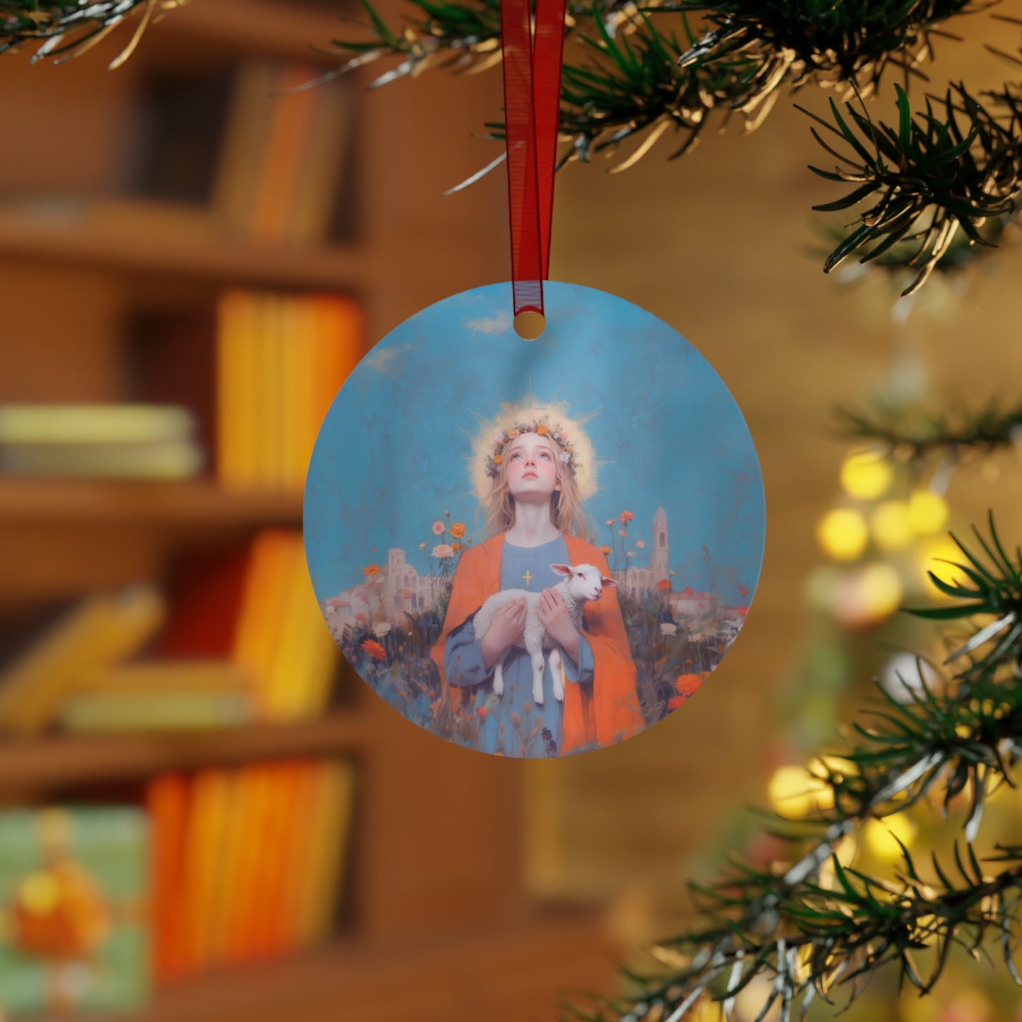 Saint Agnes Metal Ornament - Religious Holiday Christmas Ornament and Keepsake - Prayer Ornament