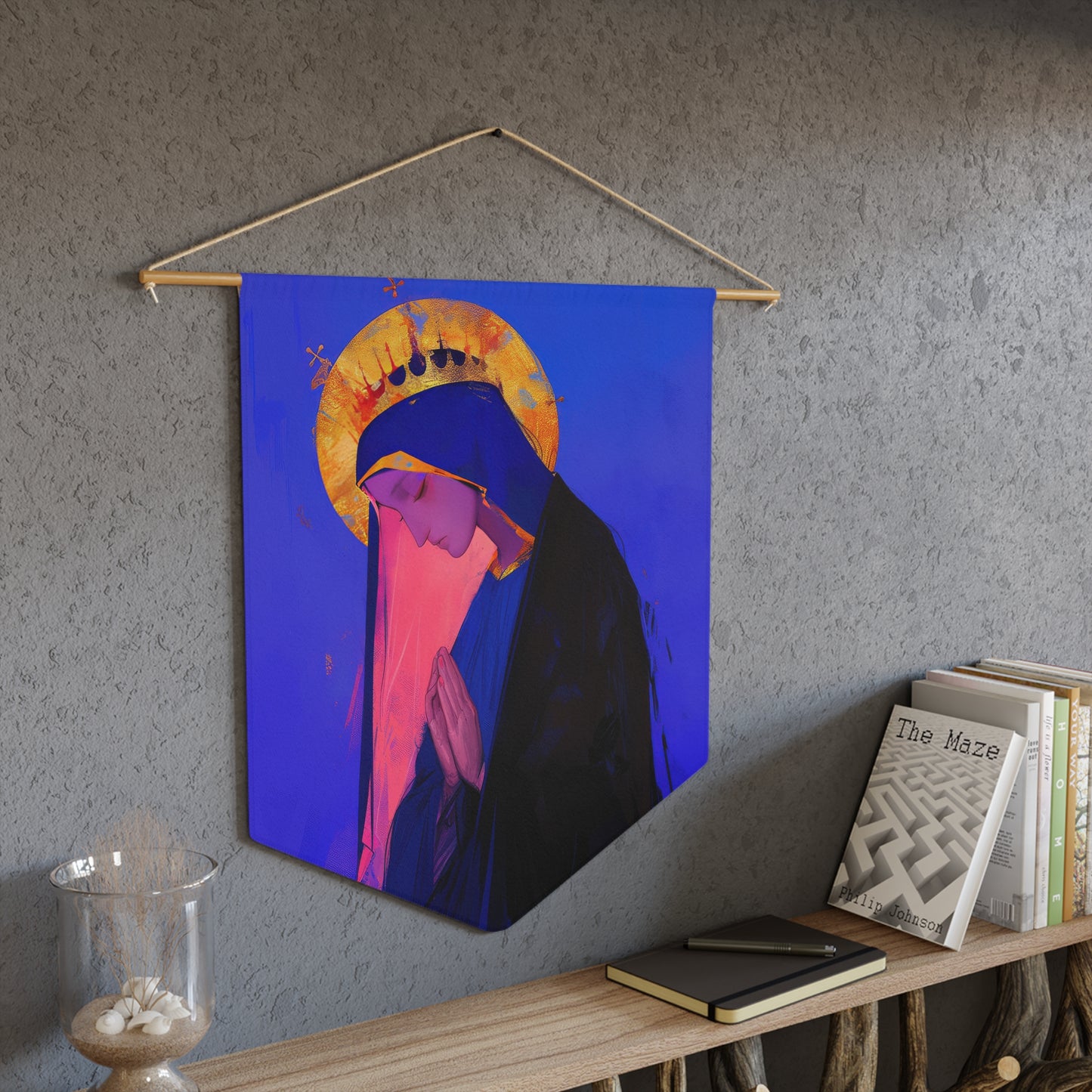 Mary, Mother of God - Blessed Among Women Pennant / Banner / Wall Hanging - Prayer room art - 18" x 21" - Catholic Religious Christian Gift