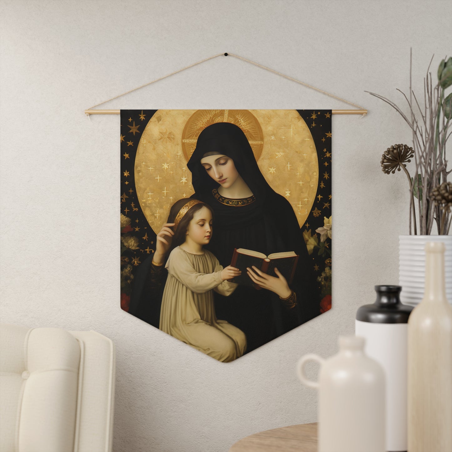 Saint Marcellina Wall Banner / Wall Hanging / Pennant - Unique Religious Art for your home - Prayer room - Catholic Home Art - 18" x 21"