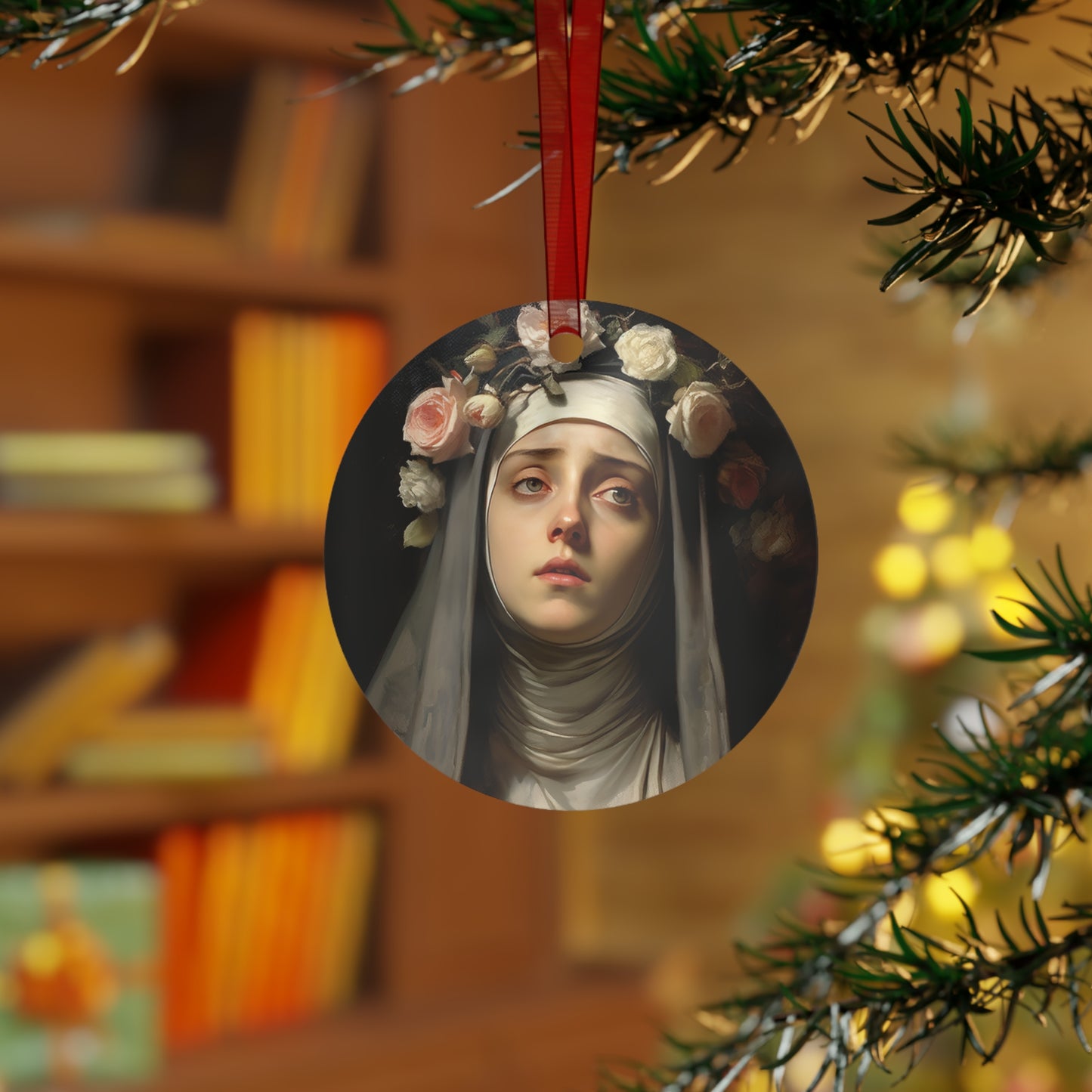Saint Rose of Lima Metal Ornament - Religious Holiday Christmas Ornament and Keepsake - Double sided - Prayer Ornament