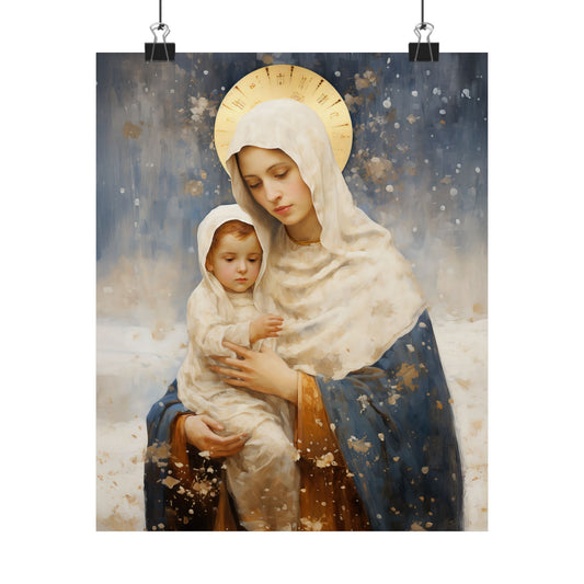 Winter's Grace : Our Lady of the Snows Print - Sanctified Souls Print - Multiple Sizes - Premium Matte Vertical Posters