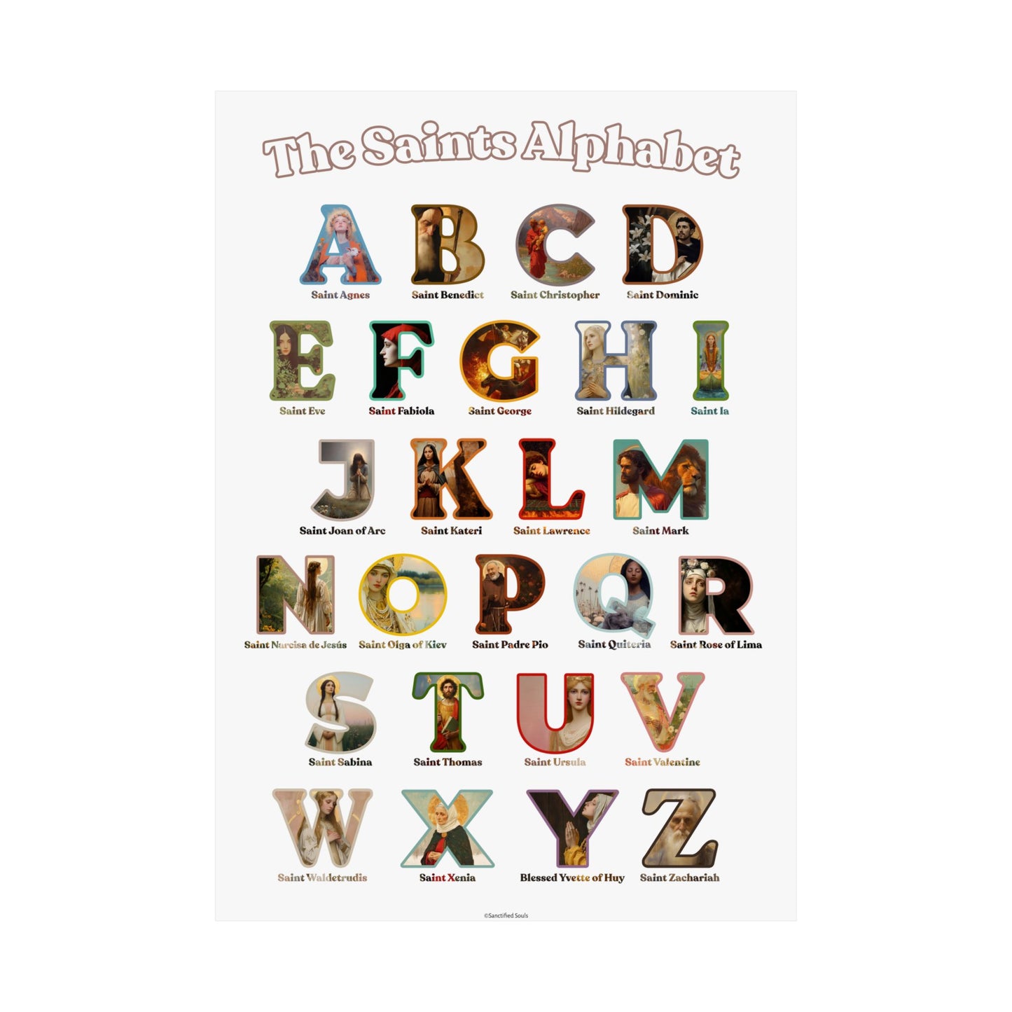 Catholic Saints ABC Print - Alphabet Poster - A to Z Saints Wall Art - Catholic Saints Chart- Classroom / Homeschool - Saints of the Church