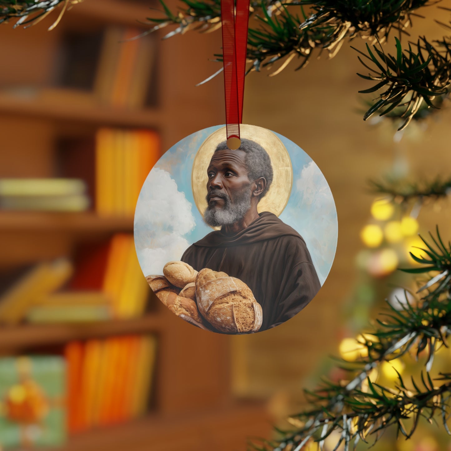 Saint Benedict the Moor Ornament - Religious Holiday Christmas Ornament and Keepsake - Double sided Keepsake Religious Ornament
