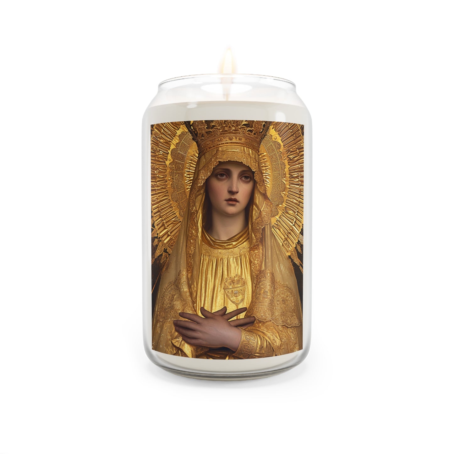 Golden Mary - Radiant Tribute to Our Lady of the Gate of Dawn - Scented Prayer Candle, 13.75oz - Tall Size - Religious Prayer Candle