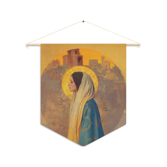 Mary of Nazareth - Mother Mary - Marian Title - Virgin Mary - Pennant / Banner / Wall Hanging - Catholic Art - Large - 18" x 21"