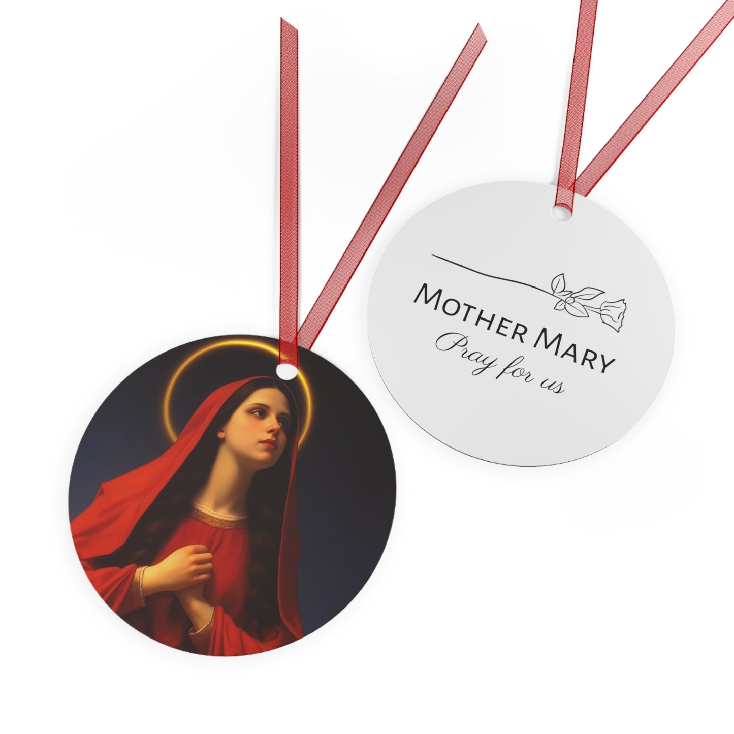 Mary the Blessed Virgin Metal Ornament - Religious Holiday Christmas Ornament and Keepsake - Double sided - Prayer Ornament