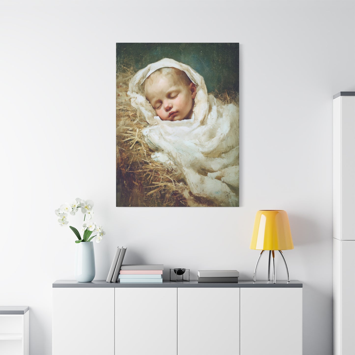 The Christ Child Resting in the Silence of the Manger - Gallery Wrapped Canvas - Print - Religious Art for your Home - Catholic Art Print