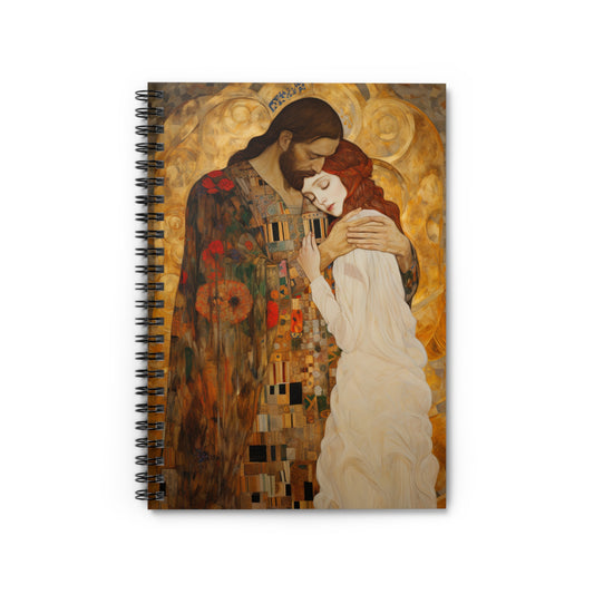Christ Embracing Mary Magdalene Journal - Sanctified Souls Art - Religious Notebook - Spiral Notebook - Based on Klimt's The Kiss
