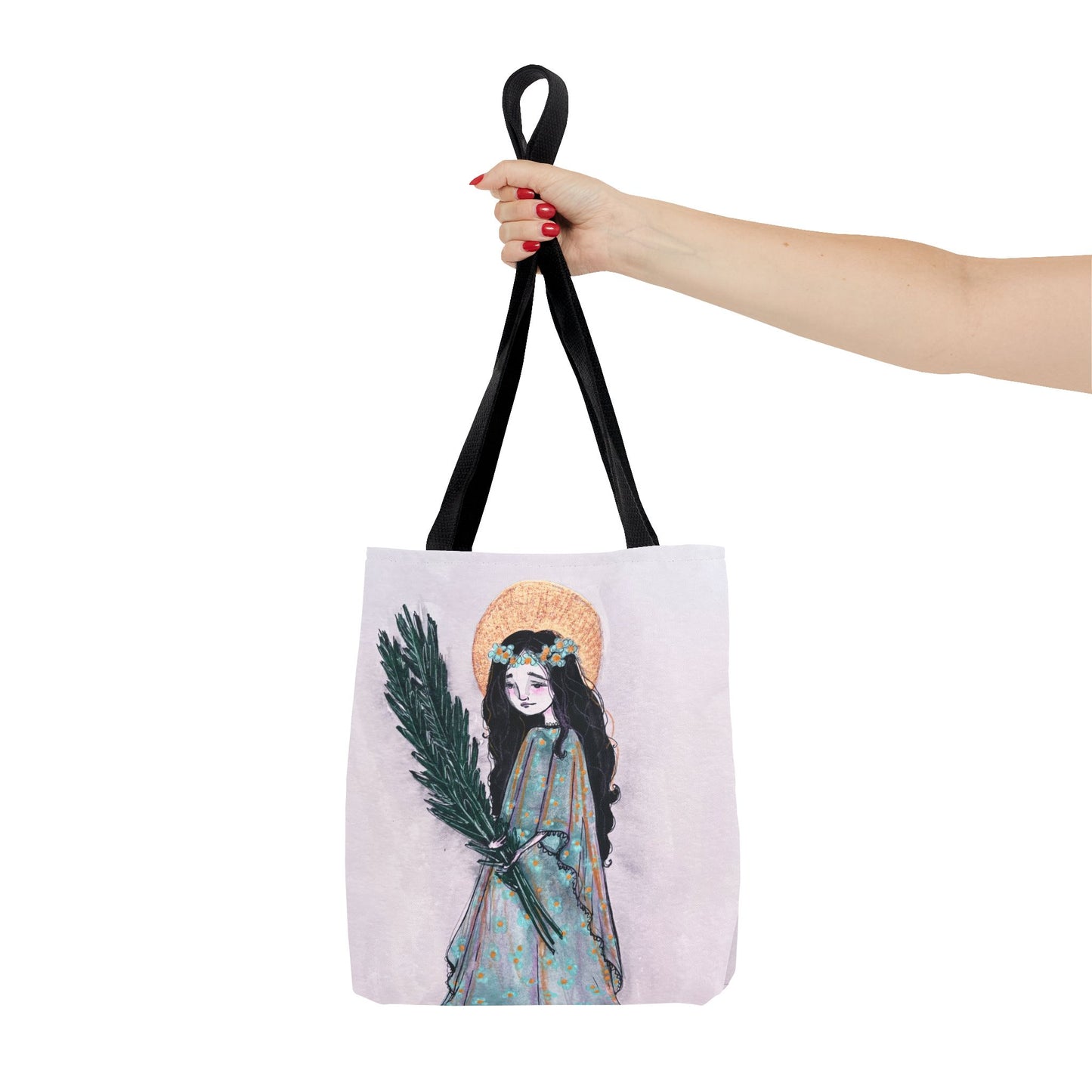 Saint Faith Tote - Hand-Drawn Art - Catholic Tote Bag | Faith Hope and Charity Saint | Christian Devotional Tote | Sanctified Solocosmo