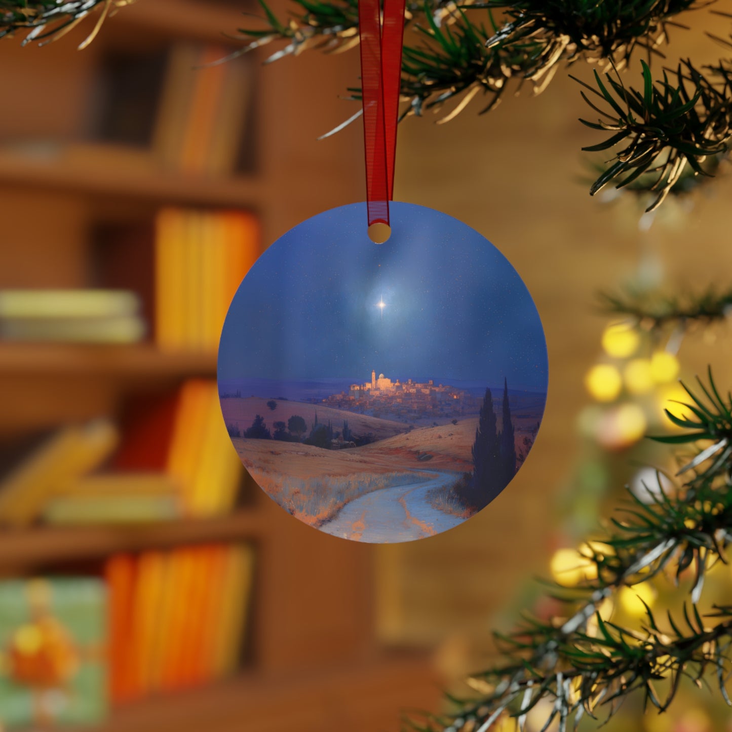 Bethlehem Wrapped in the Light of His Coming Metal Ornament - Religious Holiday Christmas Ornament and Keepsake - Double sided