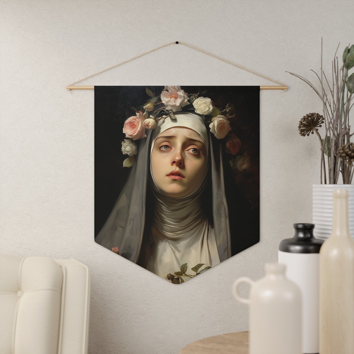 Saint Rose of Lima Wall Banner / Wall Hanging / Pennant - Prayer room art - Catholic Home -  18" x 21"