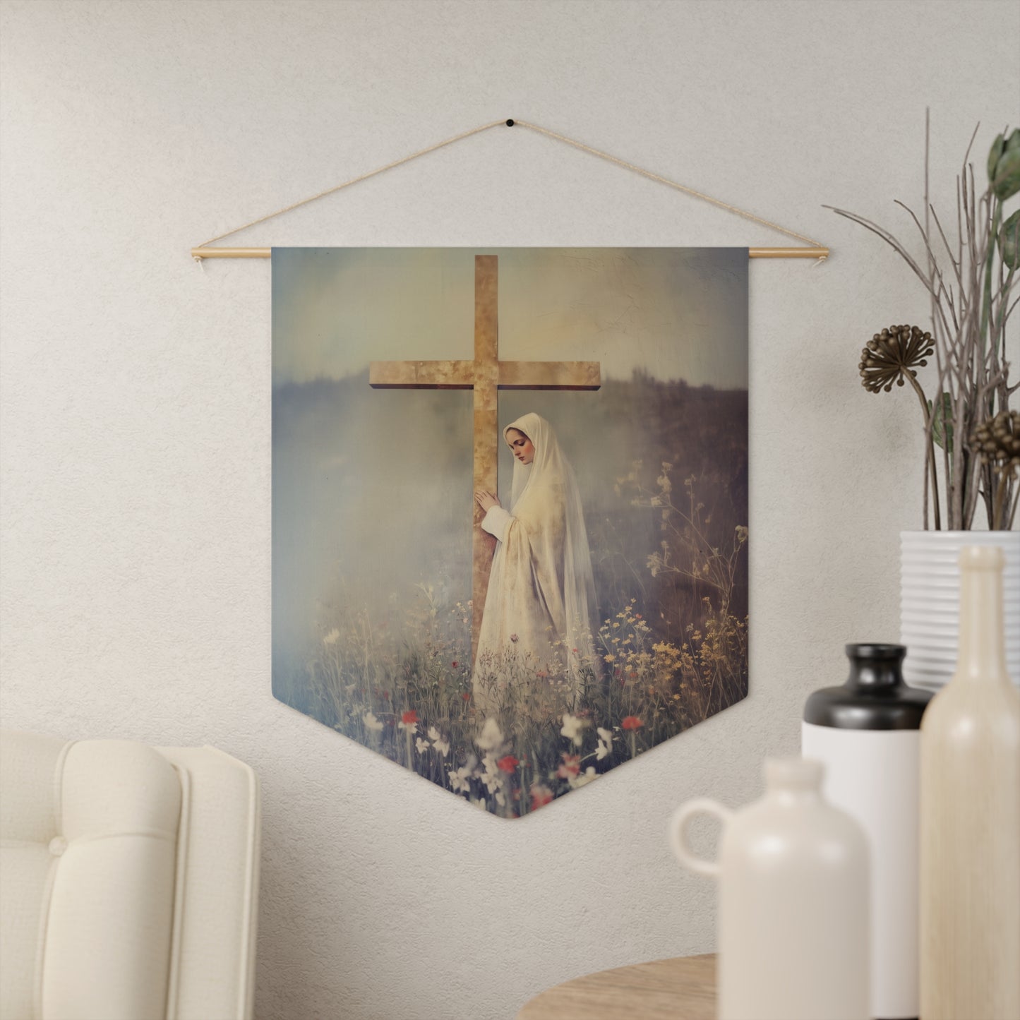 The Feast of the Exaltation of the Holy Cross Pennant / Banner / Wall Hanging - Prayer room art - 18" x 21" - Catholic - Large Banner