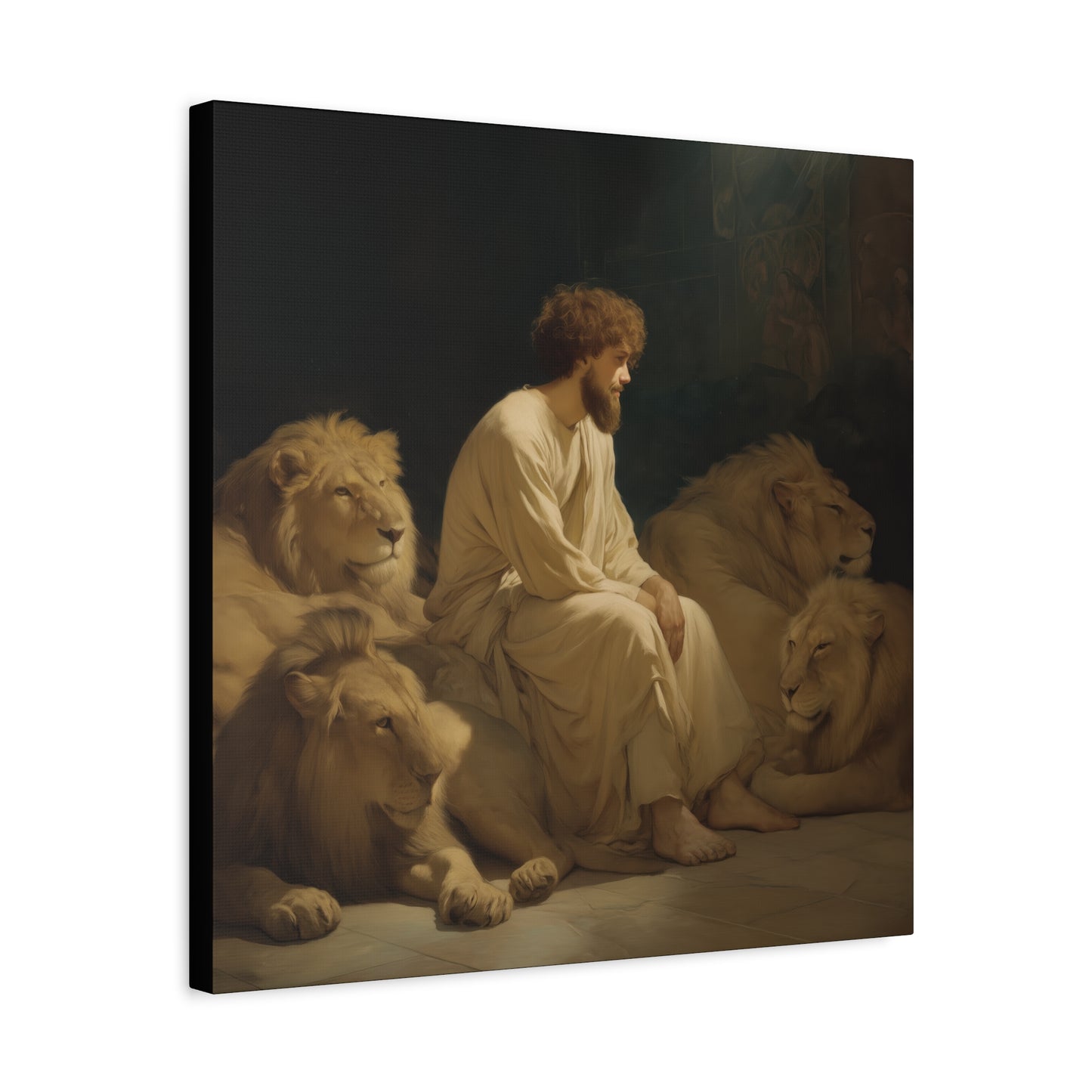Faith Amid the Beasts - Daniel in the Lions Den -  Museum Wrapped Canvas - Sanctified Souls Print - Religious Art for your Home