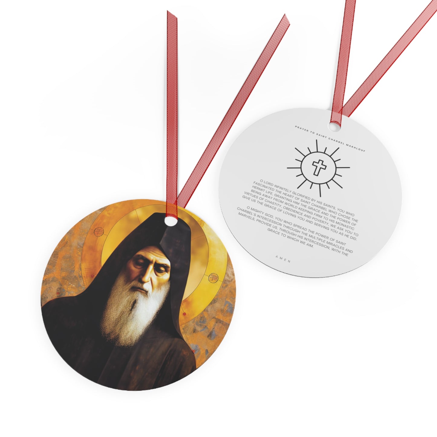 Saint Charbel Makhlouf Metal Ornament - Religious Holiday Christmas Ornament and Keepsake - Double sided - Prayer Ornament - Catholic Gift