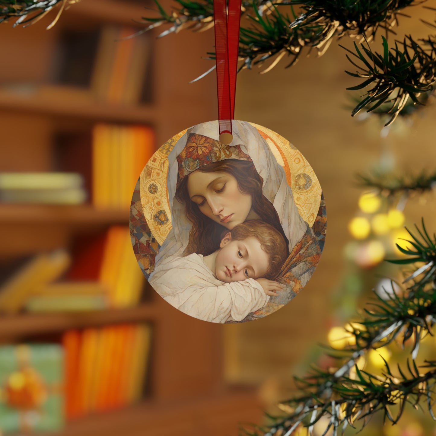 Cradle of Grace - Madonna and the Christ Child Metal Ornament - Religious Holiday Christmas Ornament and Keepsake - Double sided