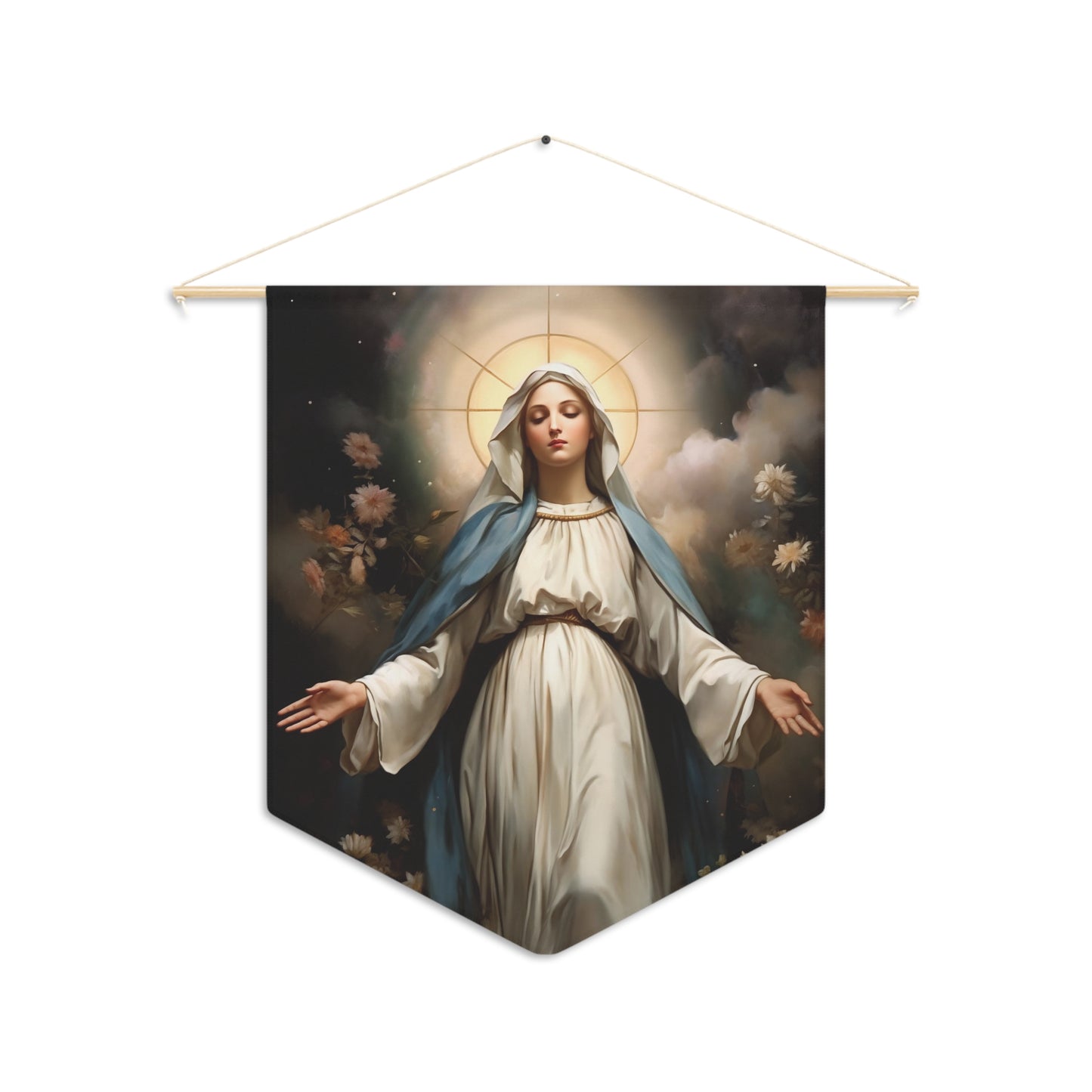 Ethereal Beauty - The Immaculate Mother Wall Banner / Wall Hanging - Prayer room art - Catholic Home Art - Virgin Mary Art - 18" x 21"