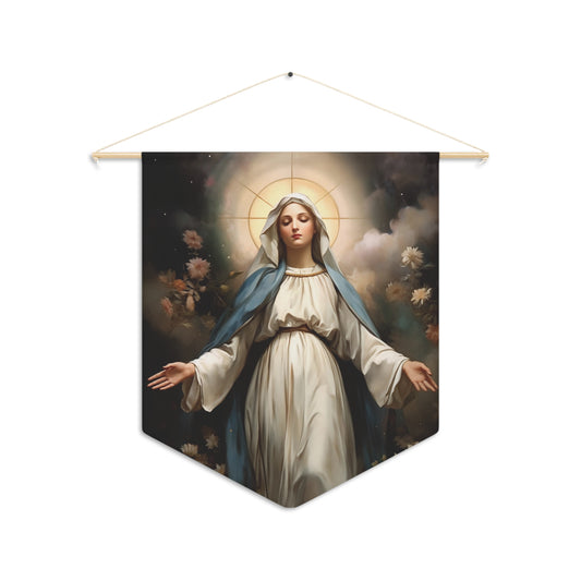 Ethereal Beauty - The Immaculate Mother Wall Banner / Wall Hanging - Prayer room art - Catholic Home Art - Virgin Mary Art - 18" x 21"