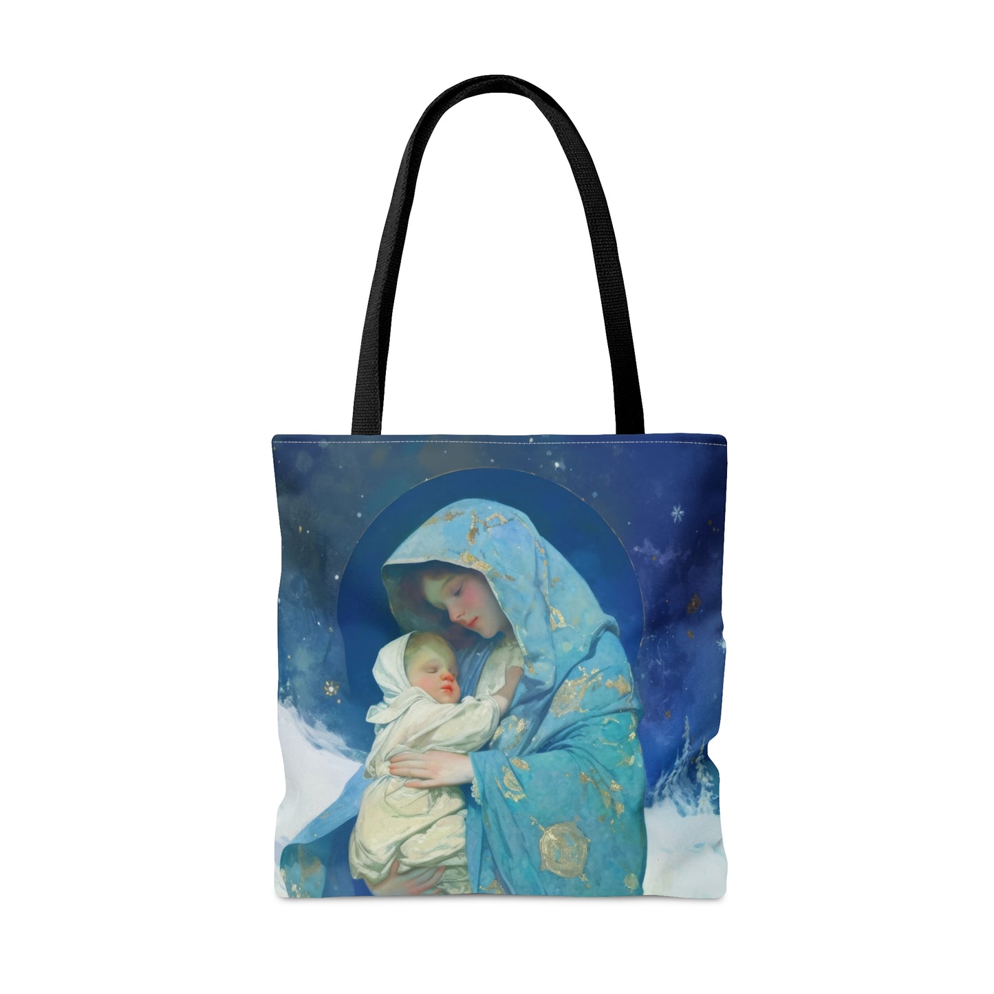 Snowfall of Grace: Our Lady's Blessing Tote Bag - Large Medium Small Faith Art Bag - Catholic Faith Purse - Religious - Prayer Bag