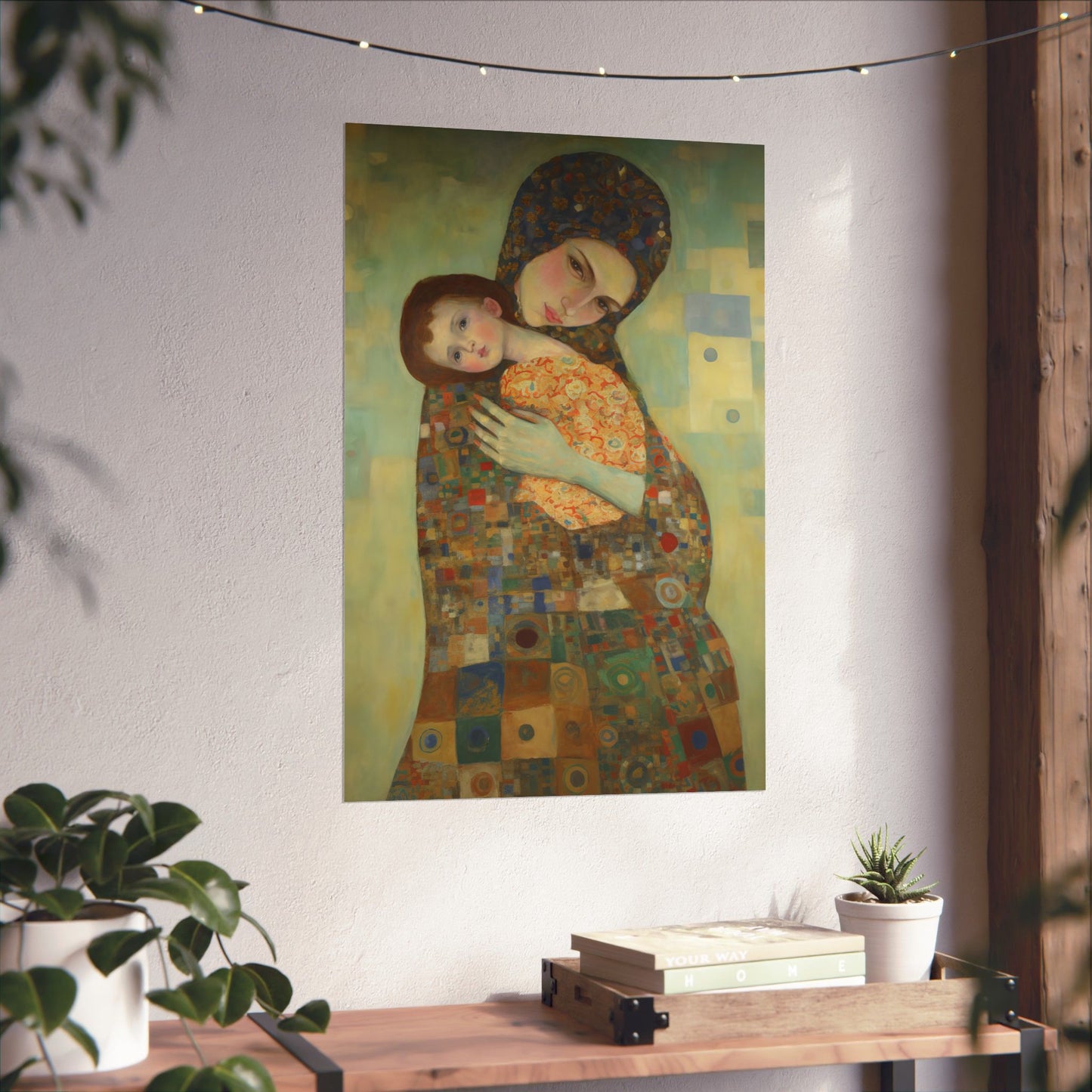 Cherished Blessing - Mary with Her Son - Based on Gustav Klimt's The Kiss - Multiple Sizes - Premium Matte Vertical Posters - Christ Child