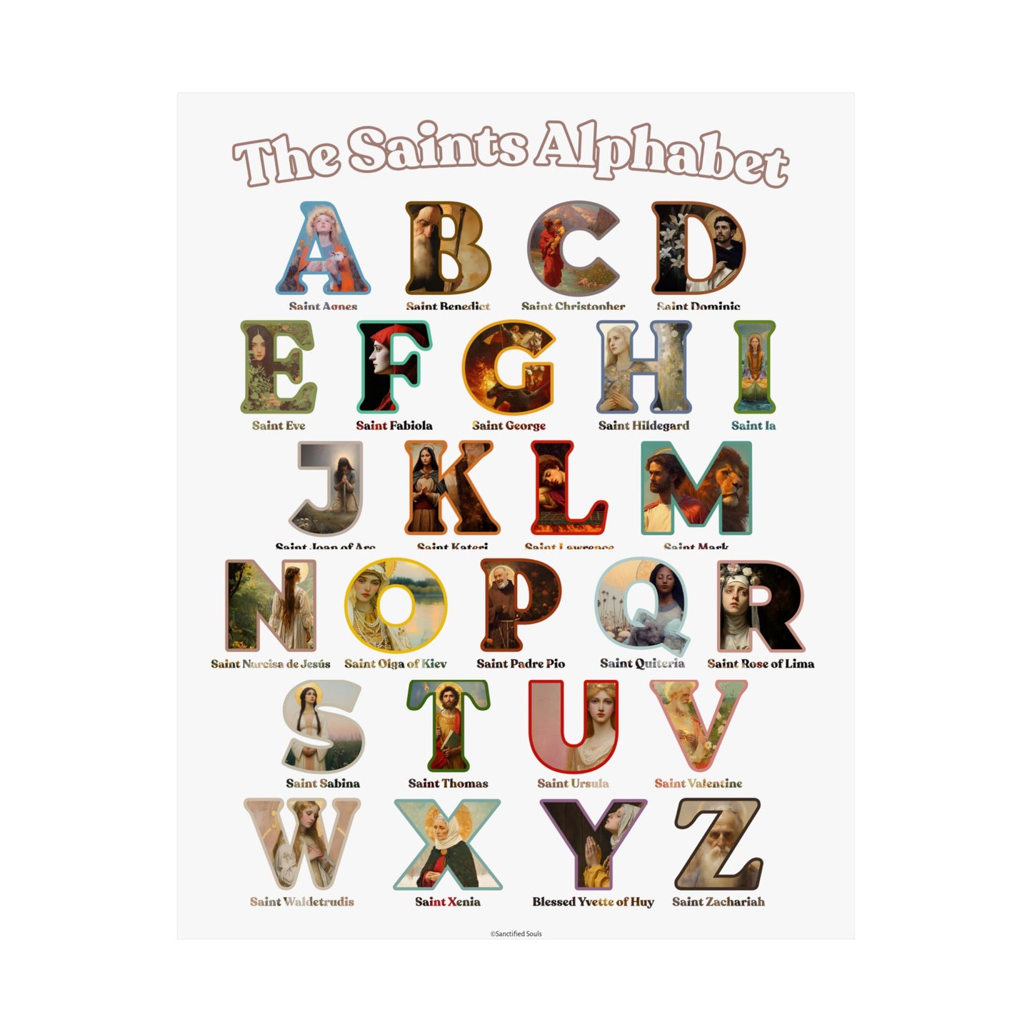 Catholic Saints ABC Print - Alphabet Poster - A to Z Saints Wall Art - Catholic Saints Chart- Classroom / Homeschool - Saints of the Church