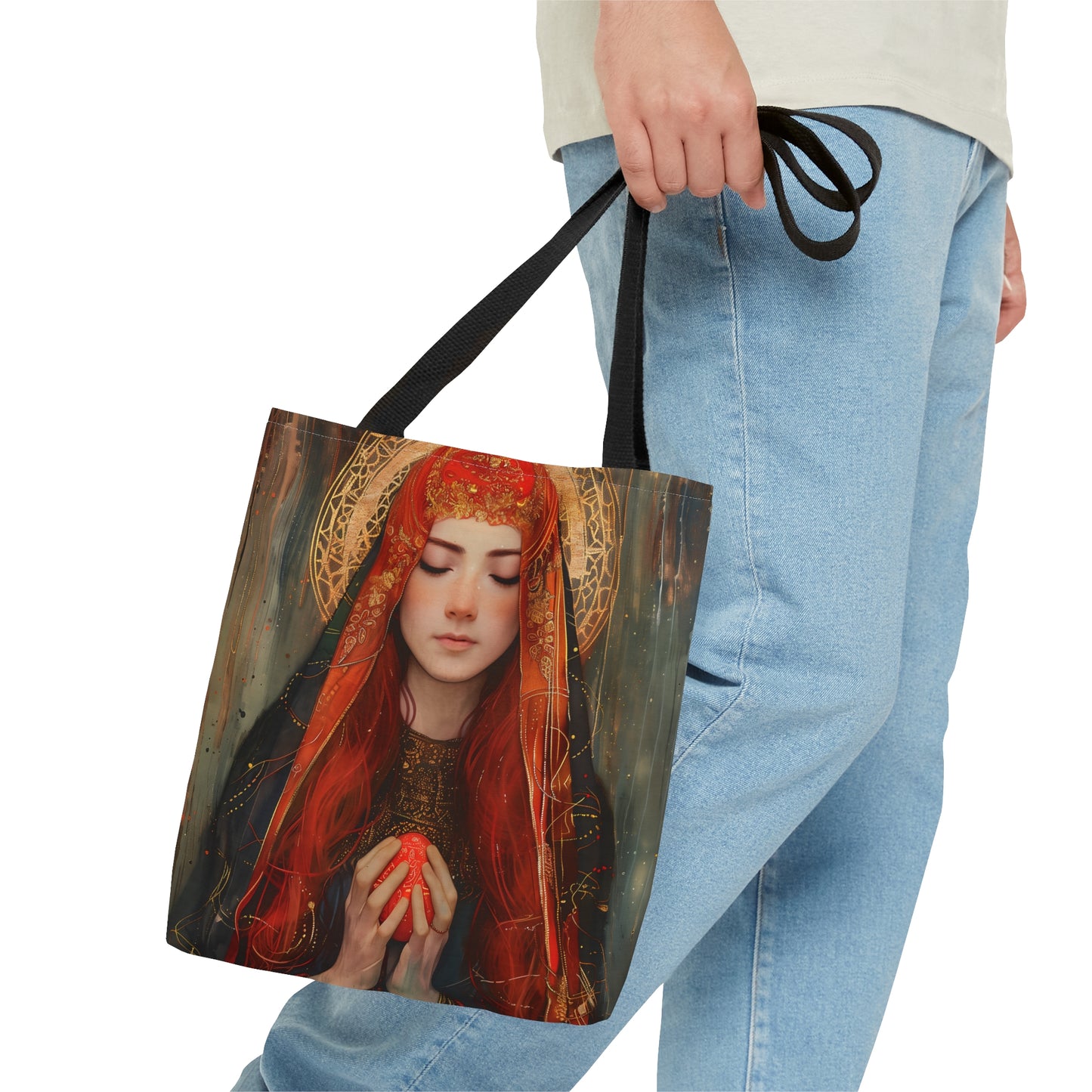 Devotion of Mary Magdalene - Saint Mary Magdalene and the Red Easter Egg Tote Bag - Large Medium Small Faith Art Bag - Catholic Faith Purse