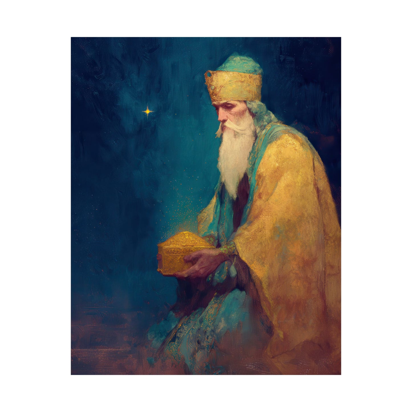 Caspar and the Offering of Worship - 3 Wise Men - Sanctified Souls Print - Multiple Sizes - Premium Matte Vertical Posters