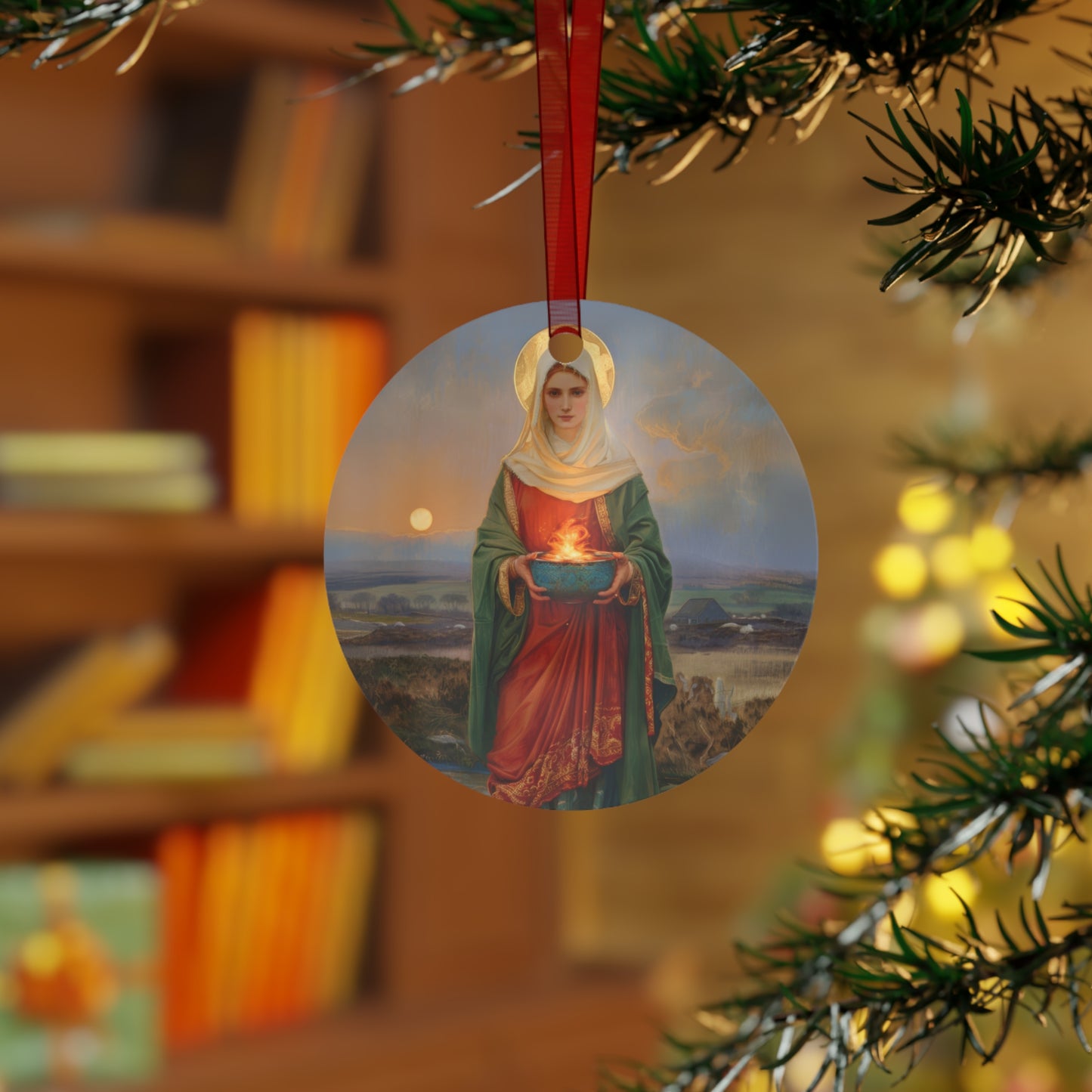 Saint Brigid of Ireland / Kildare Metal Ornament - Religious Holiday Christmas Keepsake - Religious Catholic Tree Ornament - Christmas Gift