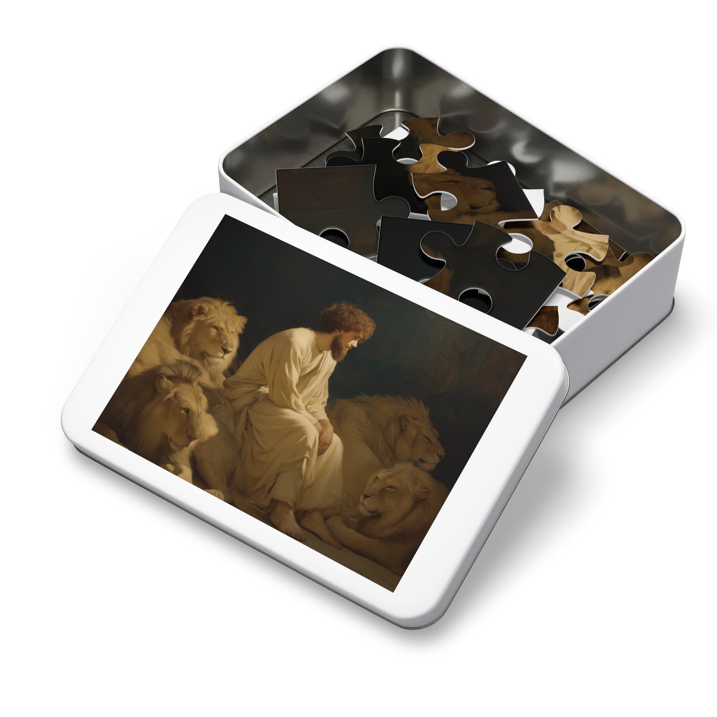 Faith Amid the Beasts - Daniel in the Lions Den- Bible Story - Puzzle and Keepsake Tin - Religious Jigsaw Puzzle (30, 110, 252, 500,1000)