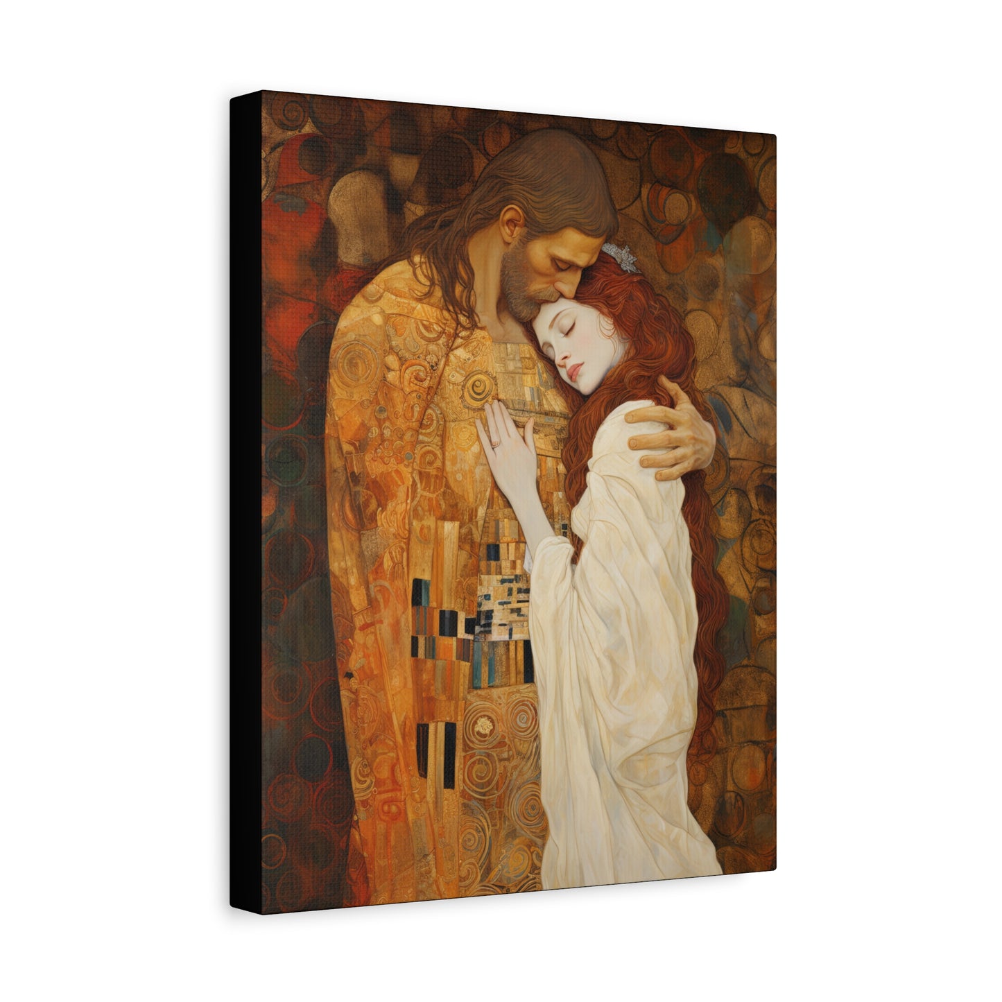 Transcendent Devotion: Christ Embracing Mary Magdalene Museum Wrapped Canvas - Sanctified Souls Print - Based on Klimt's The Kiss