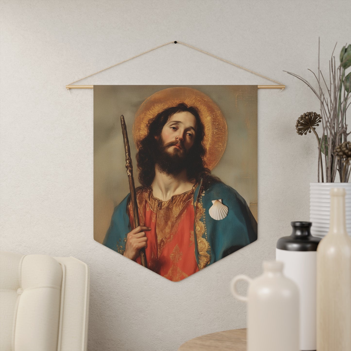 Saint James the Greater - Apostle Pennant / Banner / Wall Hanging - Prayer room art - 18" x 21" - Catholic prayer Religious - Large Print