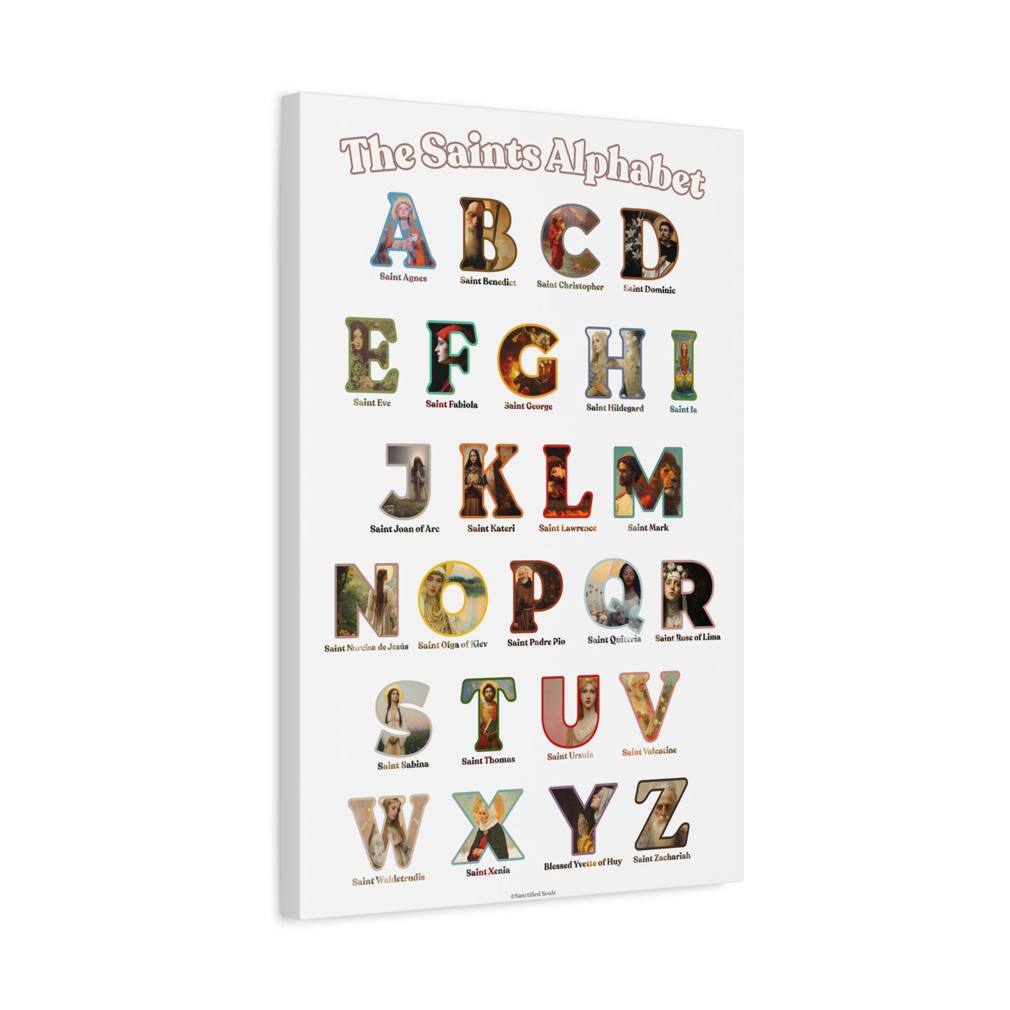 Catholic Saints ABC Alphabet Canvas - A to Z Saints Wall Art - Catholic Saints Chart - Catholic Nursery / Homeschool - Saints of the Church