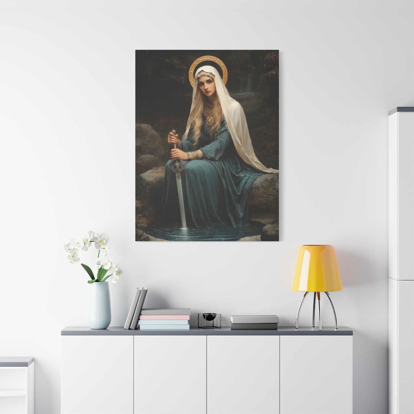 Saint Winifred - Museum Wrapped Canvas - Print - Religious Art for your Home - Christian print - Prayer Room Art - Catholic