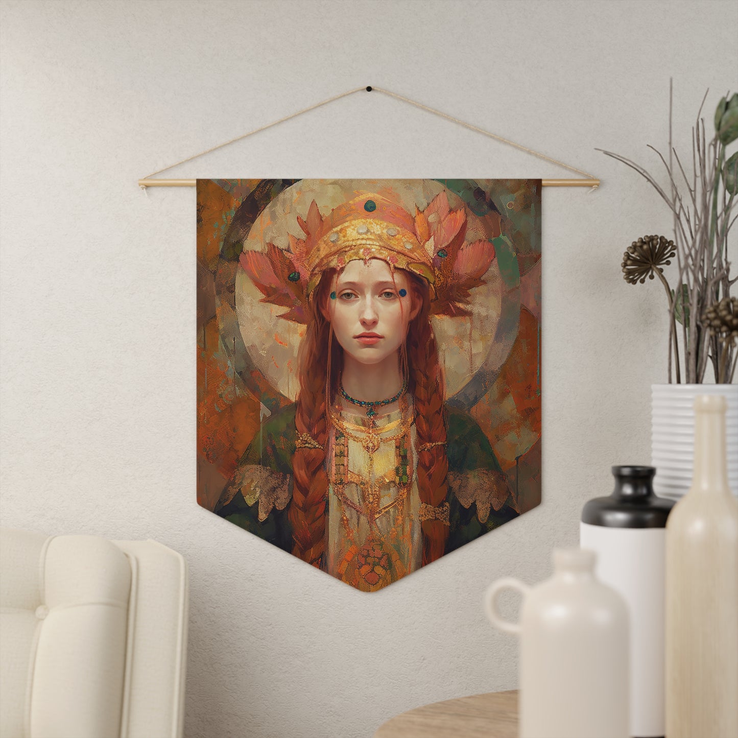 Saint Margaret of Scotland Wall Banner / Wall Hanging - Prayer room art - Catholic Home Art - Large Saint Art - 18" x 21"