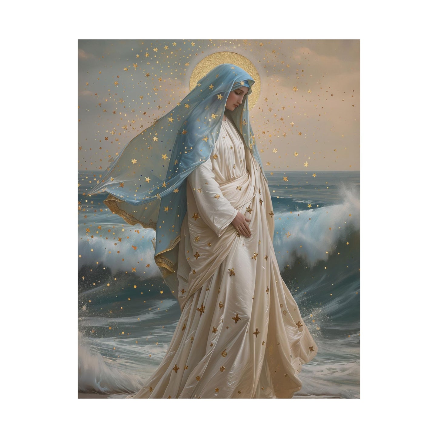 Ocean's Embrace - Devotion to Our Lady Oval Necklace - Sanctified Souls - Multiple Sizes - Premium Matte Posters - Our Lady Star of the Sea