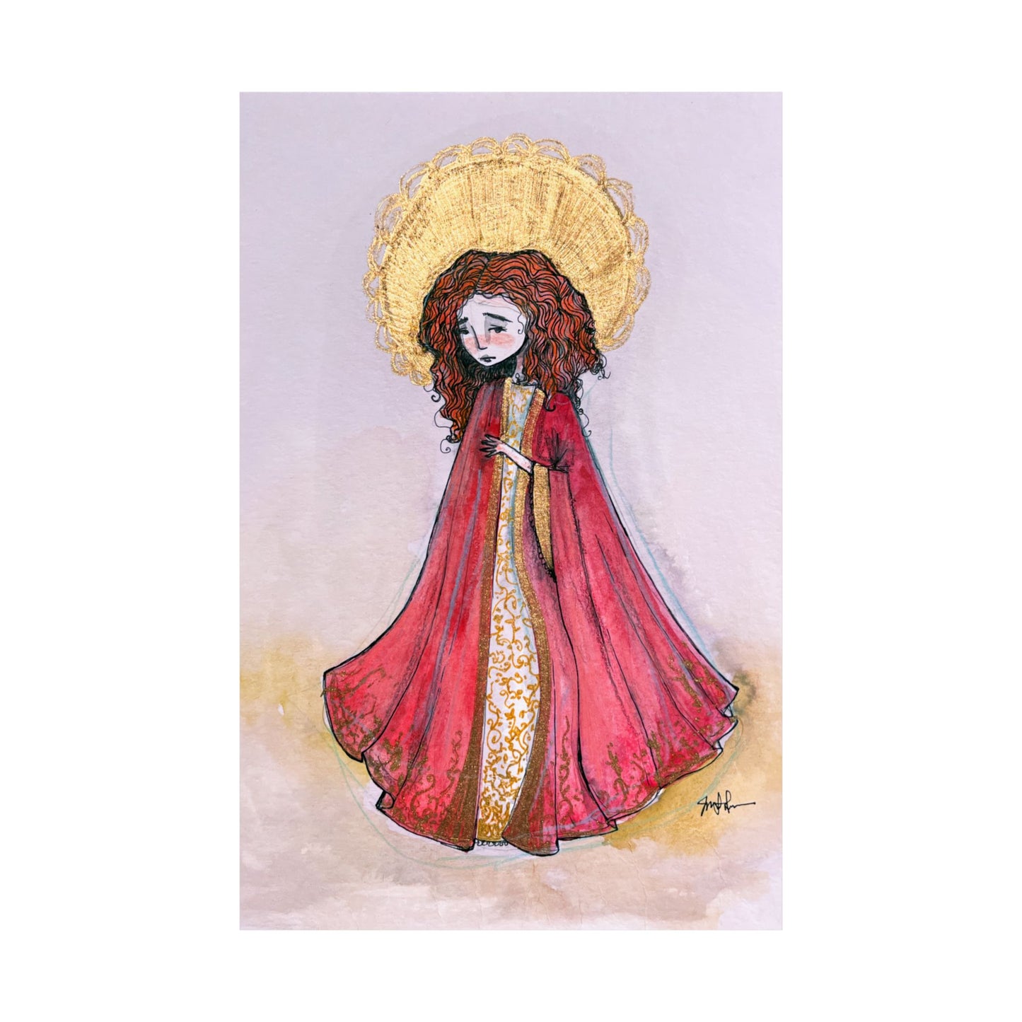 Saint Bibiana Hand-Drawn Catholic Art Print | Christian Devotional Wall Art | Sanctified Solocosmo Religious Poster