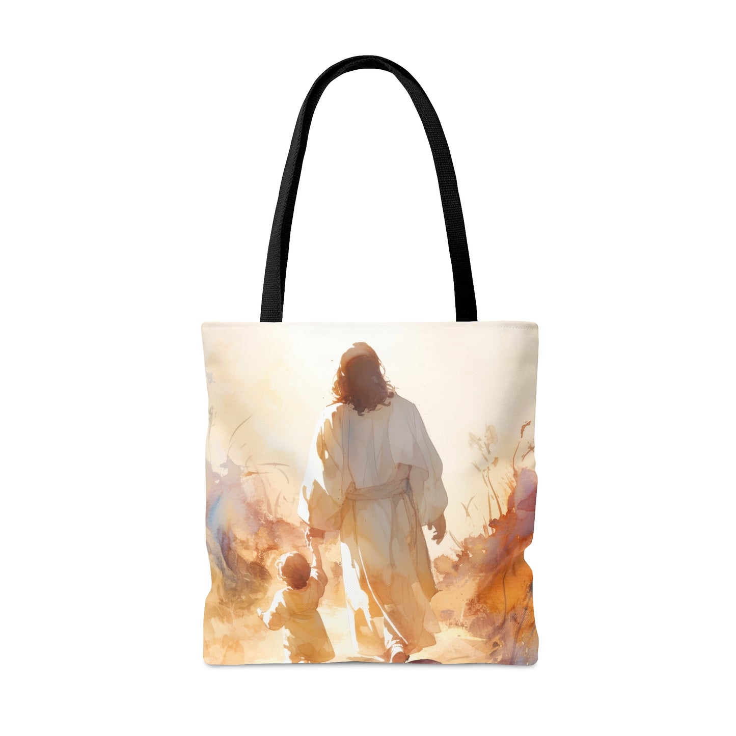 Jesus Guiding a Child in Faith Tote Bag - Large Medium Small Faith Art Bag - Catholic Faith Purse - Religious Carry All
