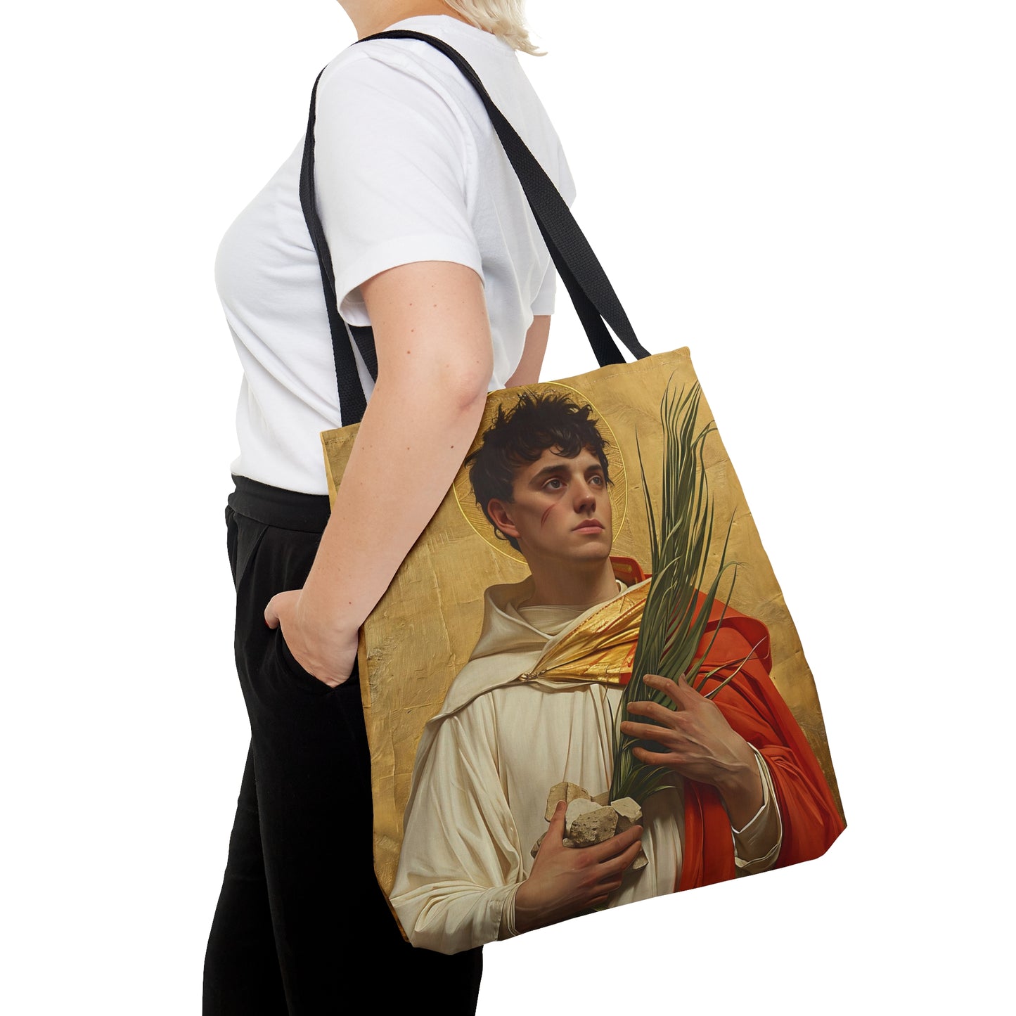 Saint Stephen Tote Bag - Large Medium Small Faith Art Bag - Re usable Tote Purse - Double Sided - Catholic Art Bag