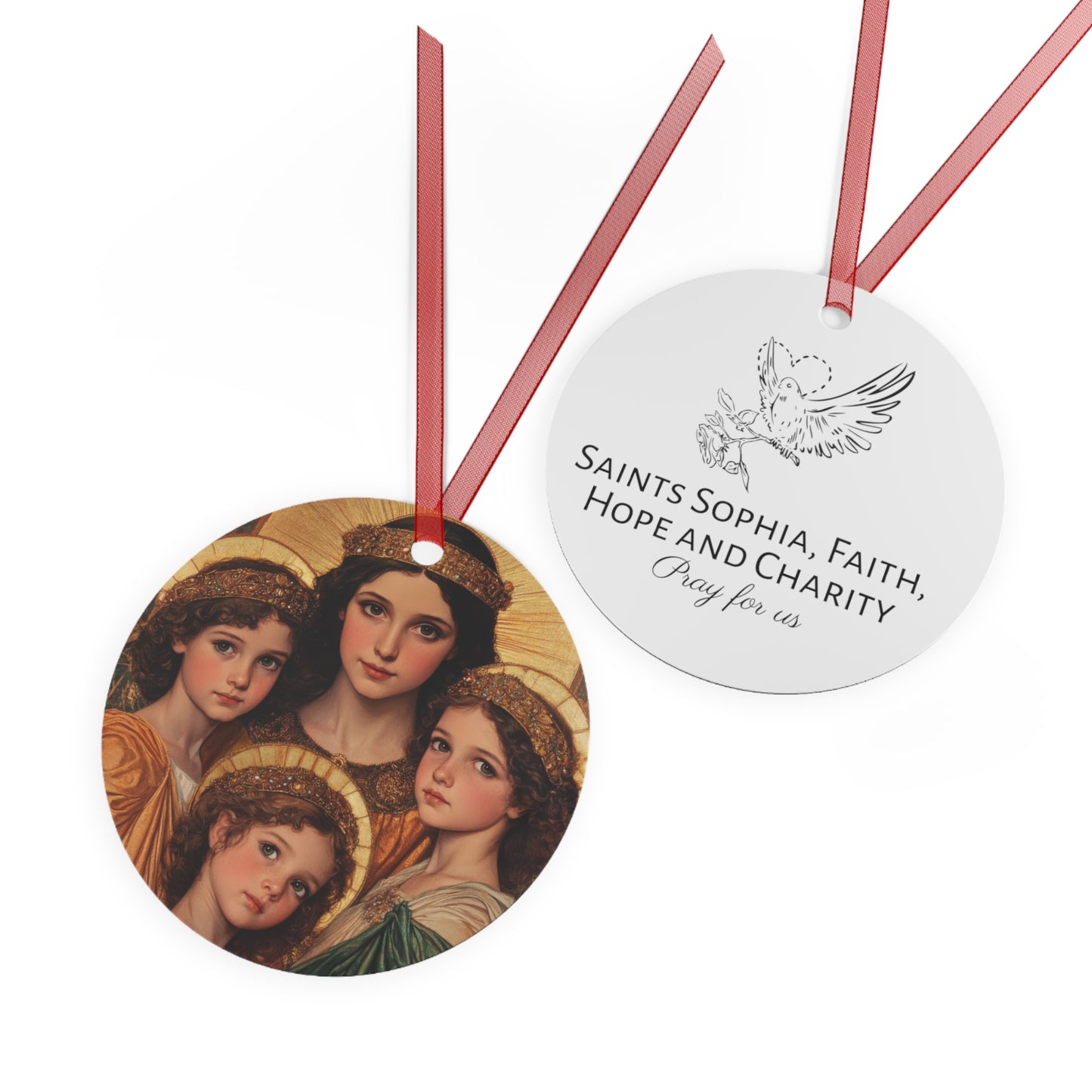 Saints Sophia, Faith, Hope and Charity Metal Ornament - Religious Holiday Christmas Keepsake - Religious Catholic Tree Ornament - Holiday