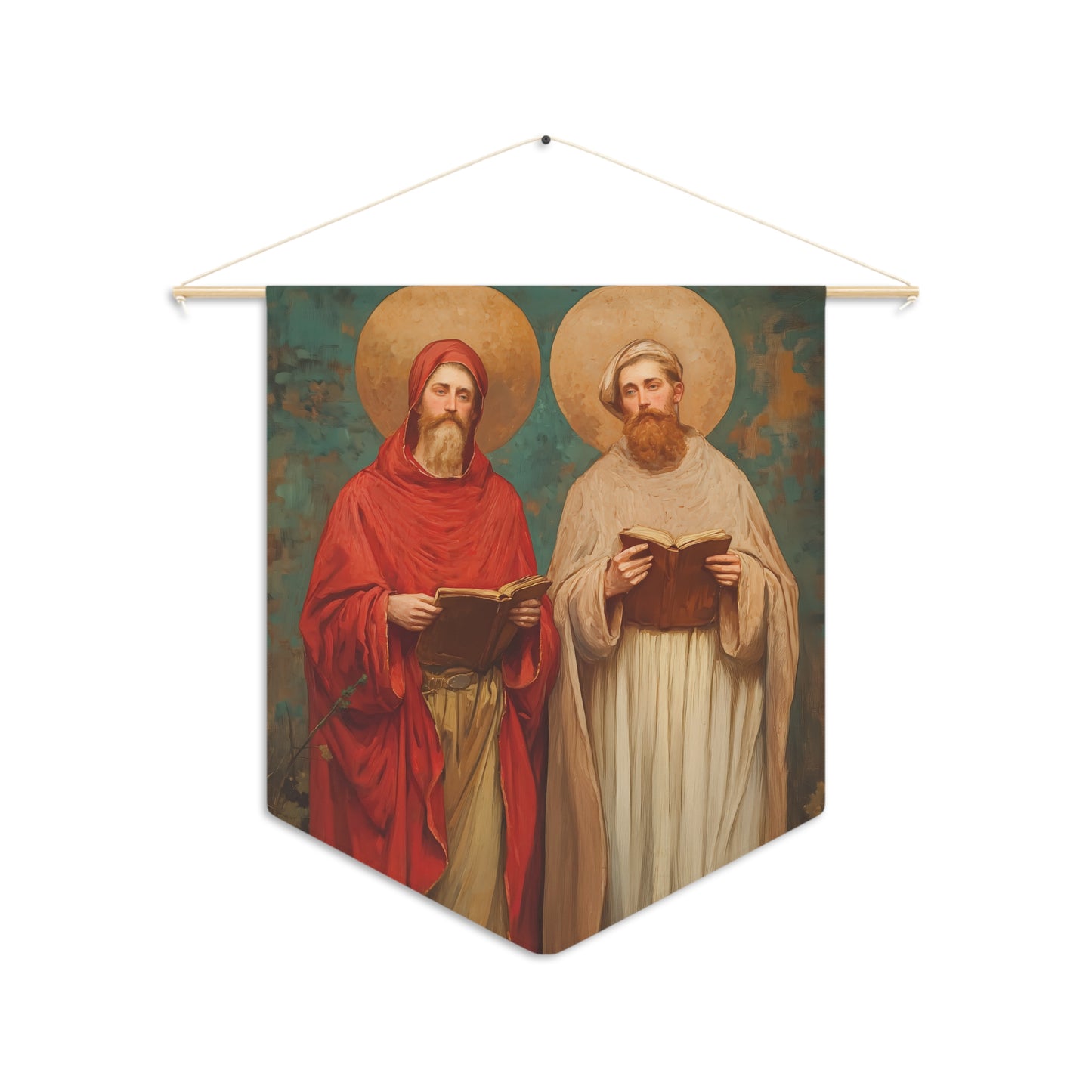 Saints Cosmas and Damian Pennant / Banner / Wall Hanging - Prayer room art - 18" x 21" - Catholic - Large Banner - Catholic