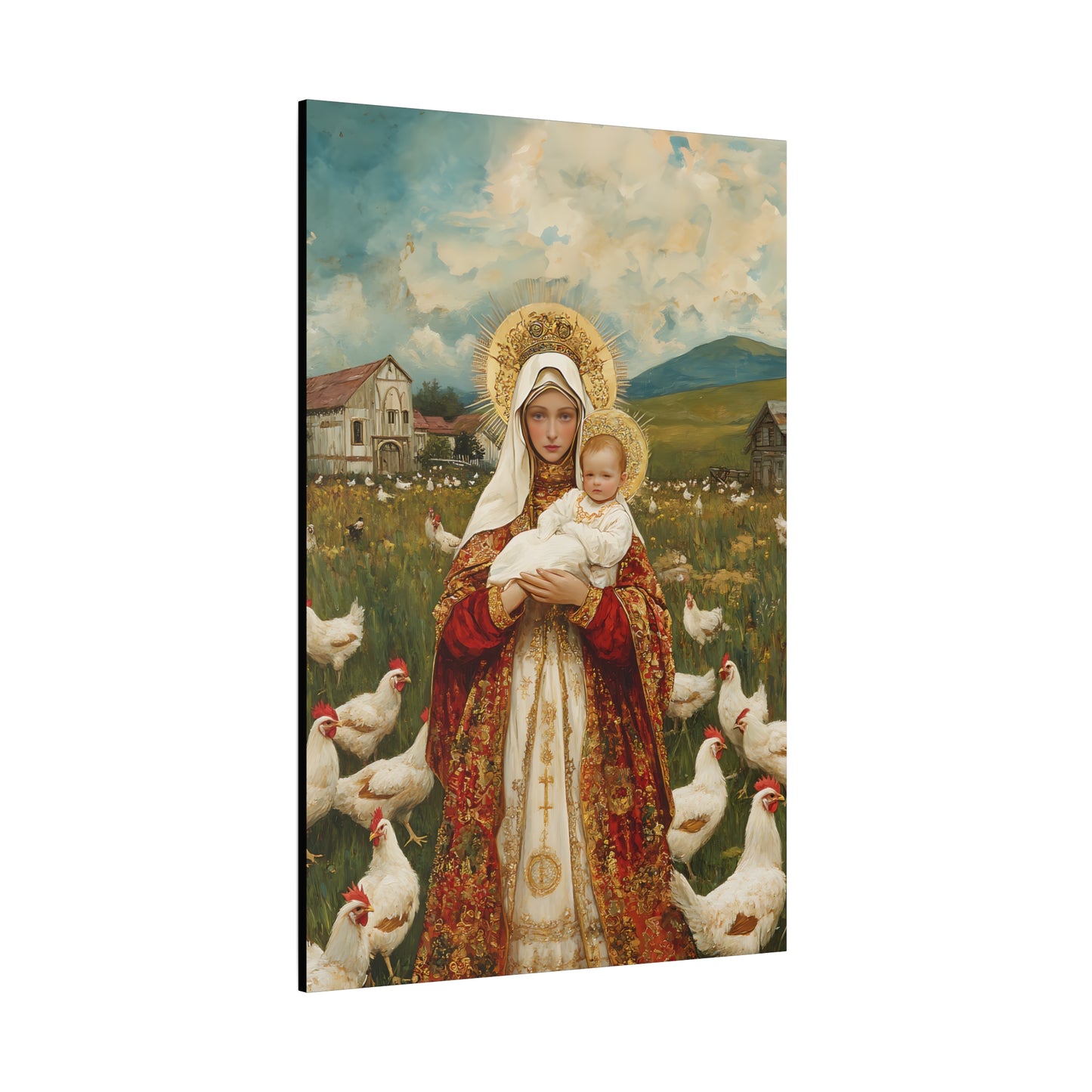 Our Lady of the Hens: Protector of the Humble Flock - Museum Wrapped Canvas - Print - Religious Art for your Home - Christian print