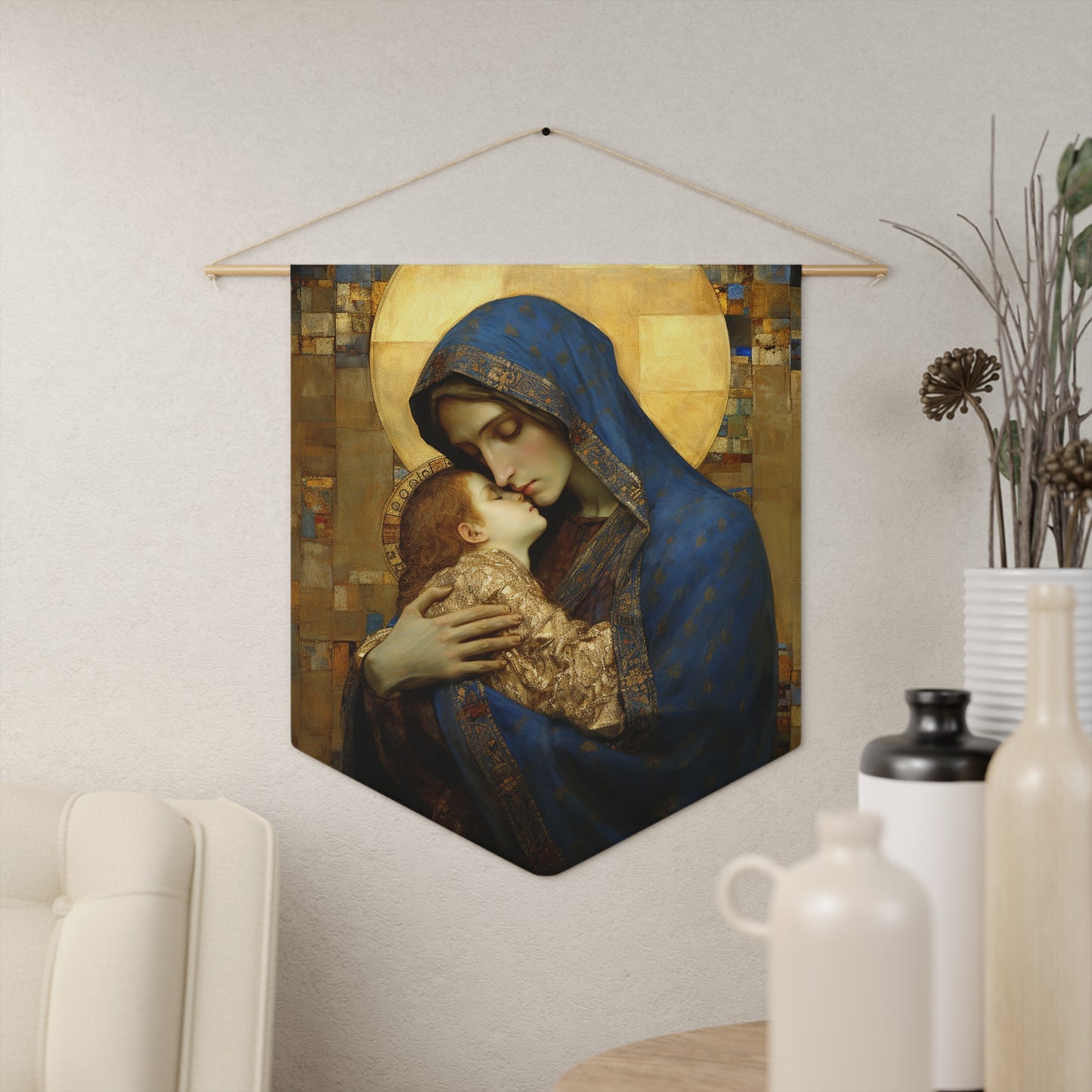 Madonna and Child Wall Banner / Wall Hanging - Unique Religious Art for your home - Prayer room - Catholic Home Art - 18" x 21"