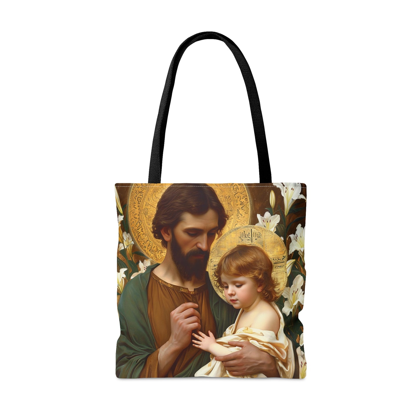 Saint Joseph and Jesus Tote Bag - Large Medium Small Faith Art Bag - Catholic Faith Purse - Double Sided - Religious Art - Christ Child