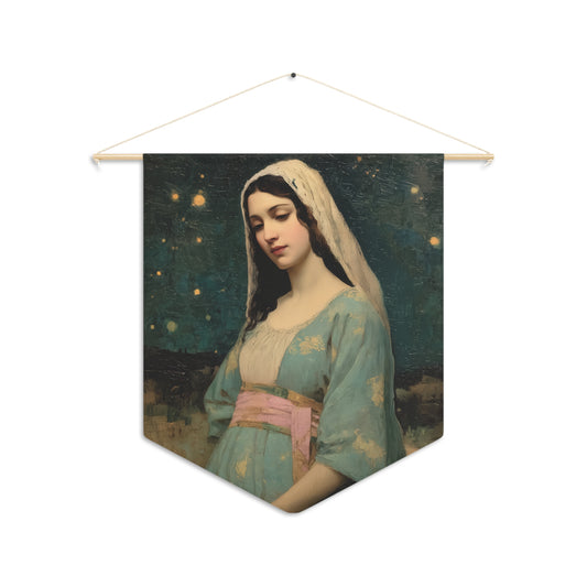 Our Lady of 'O' - Our Lady of Expectation - Mother Mary - Marian Art - Pennant / Banner / Wall Hanging - Catholic Art - Large - 18" x 21"