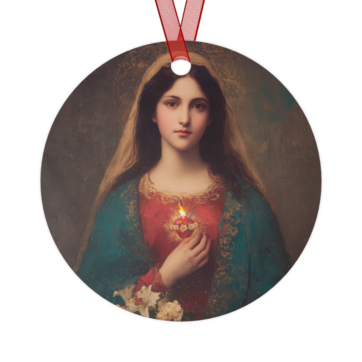 The Immaculate Heart of Mary - Mother Mary - Marian Art - Metal Ornament - Religious Holiday Christmas Ornament