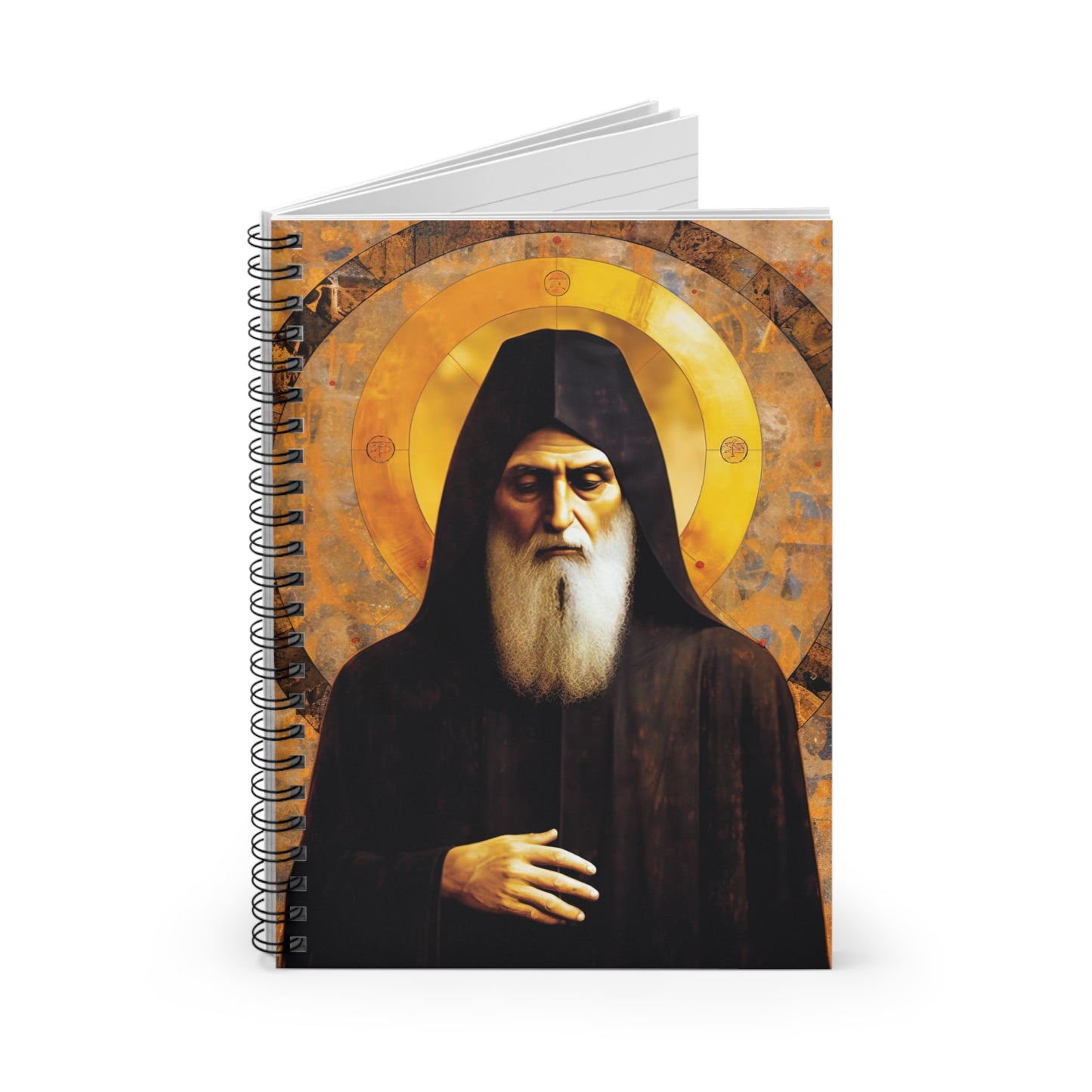 Saint Charbel Makhlouf Journal - Sanctified Souls Art - Religious Based Notebook - Spiral Notebook - Ruled Line - Catholic Art Journal