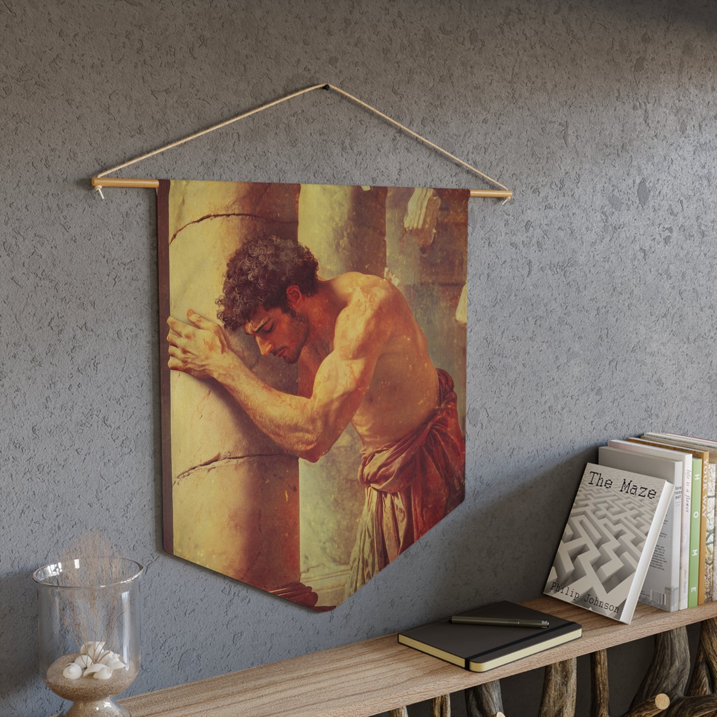 Samson Pennant / Banner / Wall Hanging - Prayer room art - Catholic Christian Home - 18" x 21"