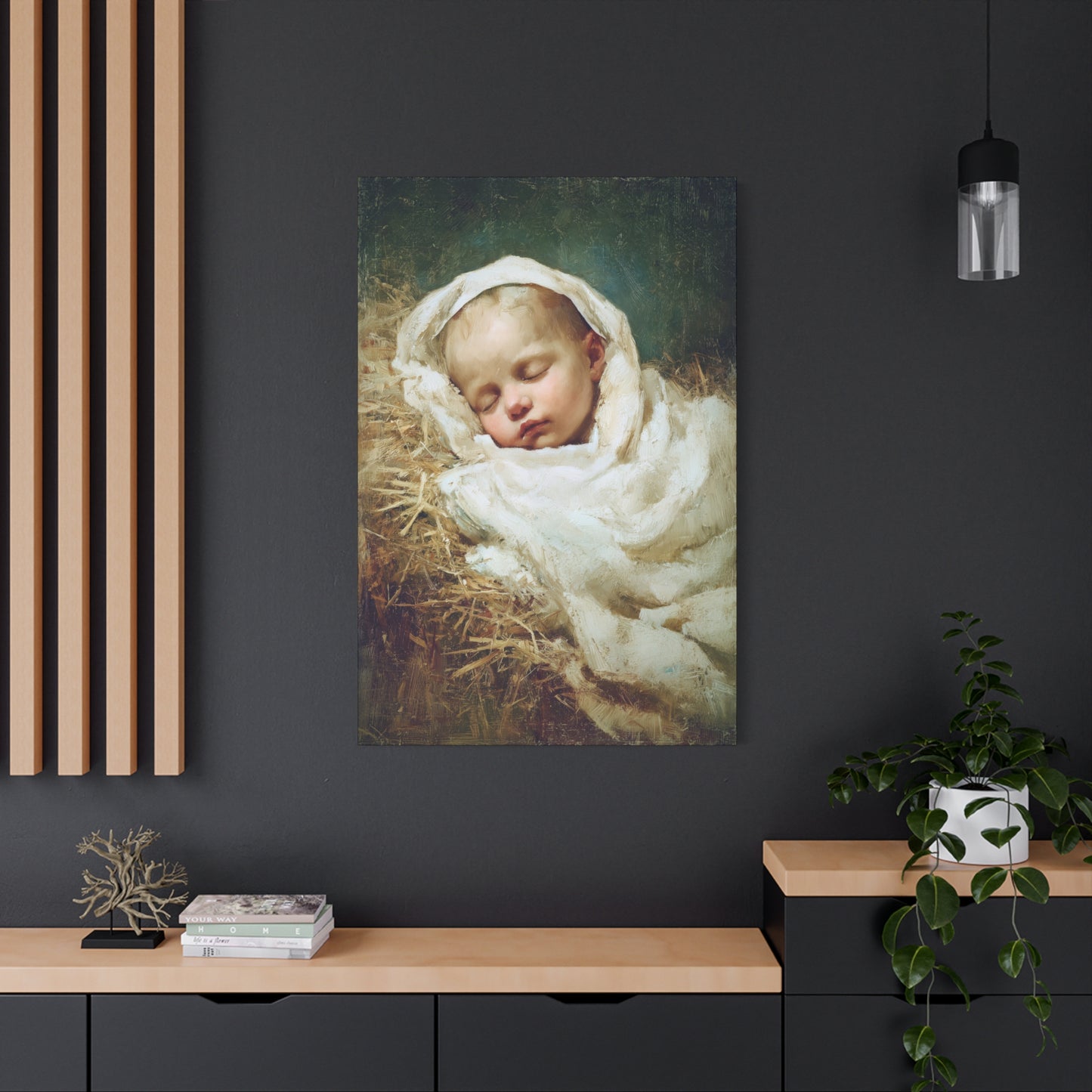 The Christ Child Resting in the Silence of the Manger - Gallery Wrapped Canvas - Print - Religious Art for your Home - Catholic Art Print
