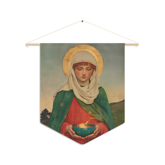 Saint Brigid of Ireland / Kildare Pennant / Banner / Wall Hanging - Prayer room art - 18" x 21" - Catholic prayer Religious - Large Print